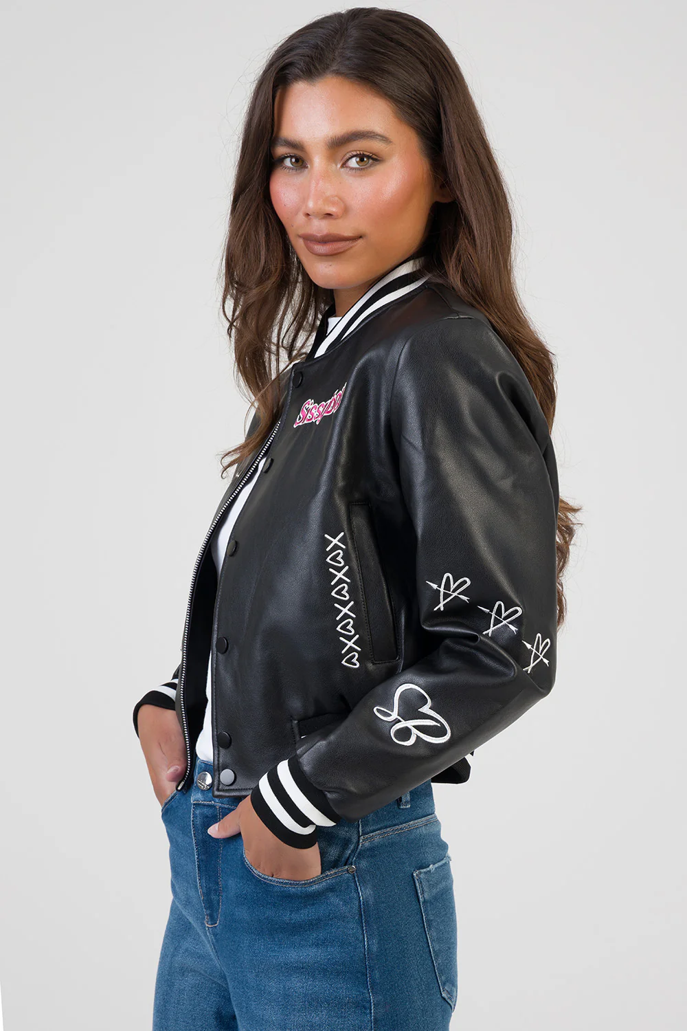 Logo Patch & Rib Detail Bomber Jacket - Black - Image 8