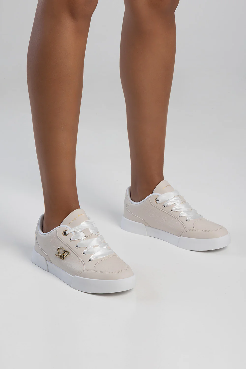 Logo Platform Embossed Lace Up Sneaker - Stone - Image 5
