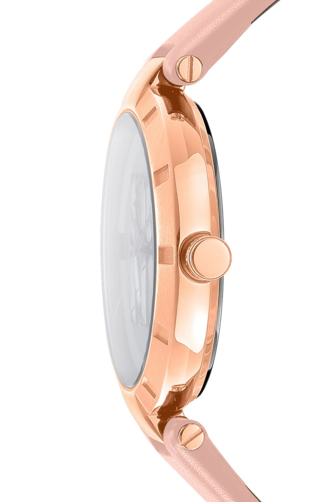 Logo Rose Gold Case & Silver White Dial Watch With Pink Leather Strap - Pink - Image 3