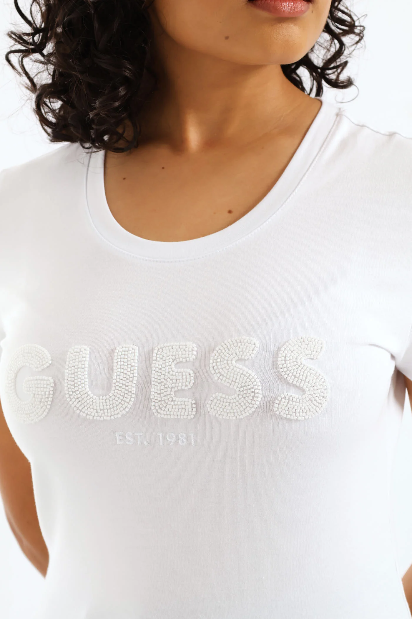 Logo String Pearl Beads Tee - White - Image 2
