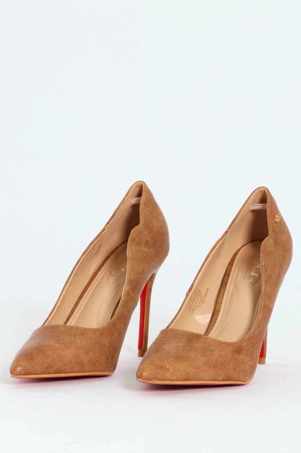 Lola 23 Scalloped PU Court Stiletto Heel - Tan - Image 4
