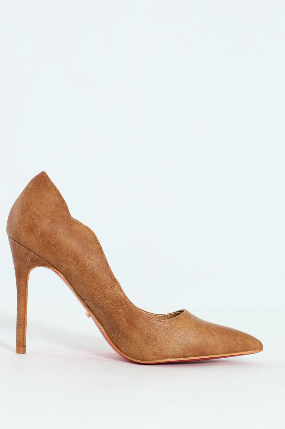Lola 23 Scalloped PU Court Stiletto Heel - Tan - Image 6