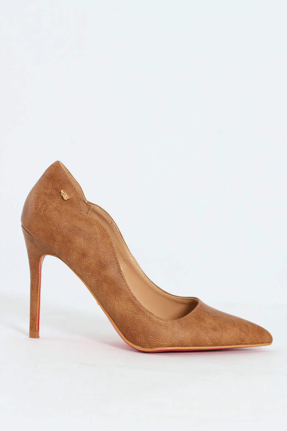 Lola 23 Scalloped PU Court Stiletto Heel - Tan - Image 7
