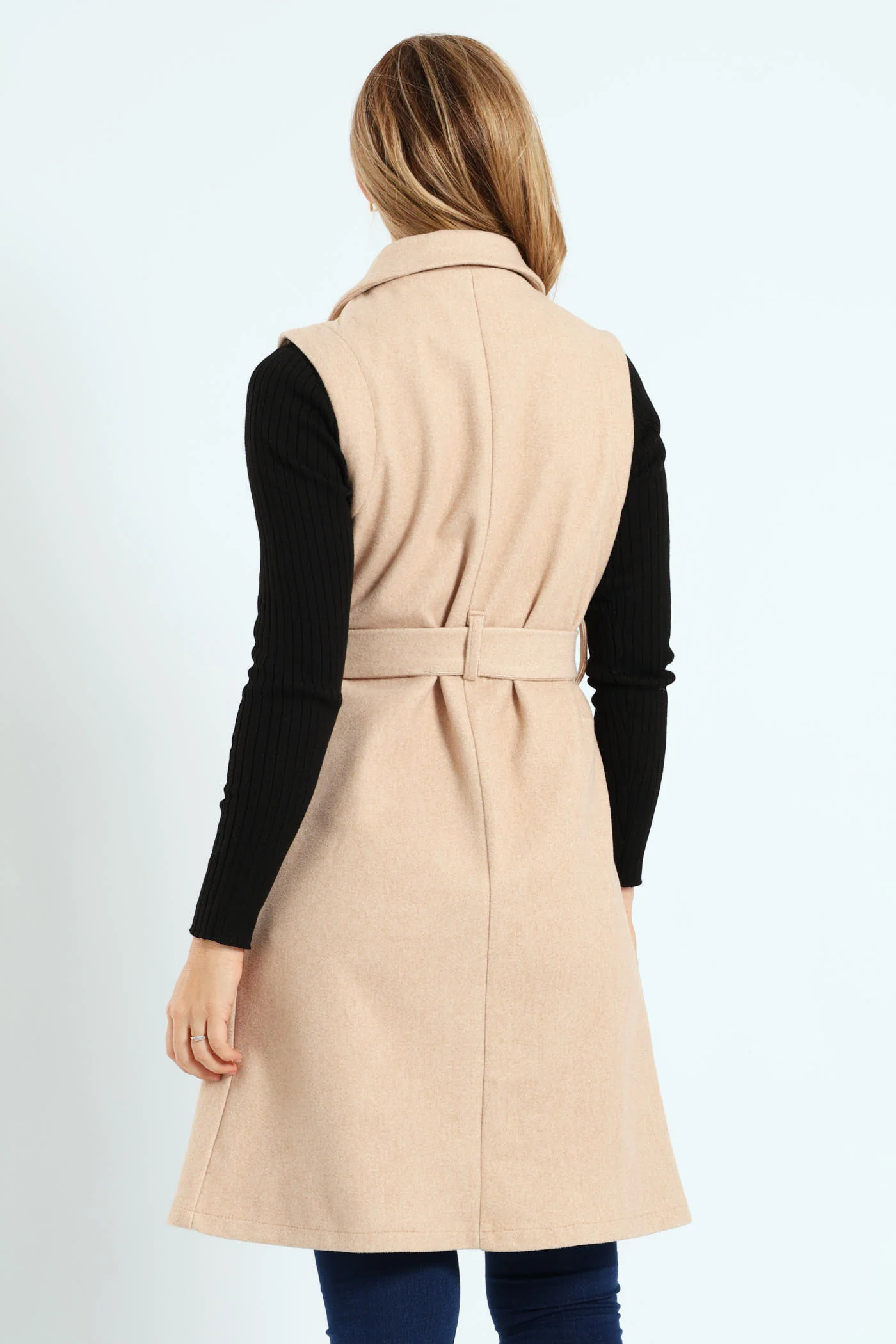 Long Length Belted Melton Gilet - Chestnut - Image 3