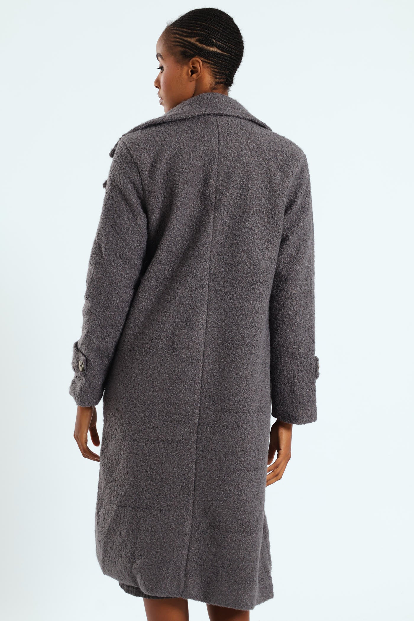 Long Length Boucle Coat With Lining - Grey - Image 4