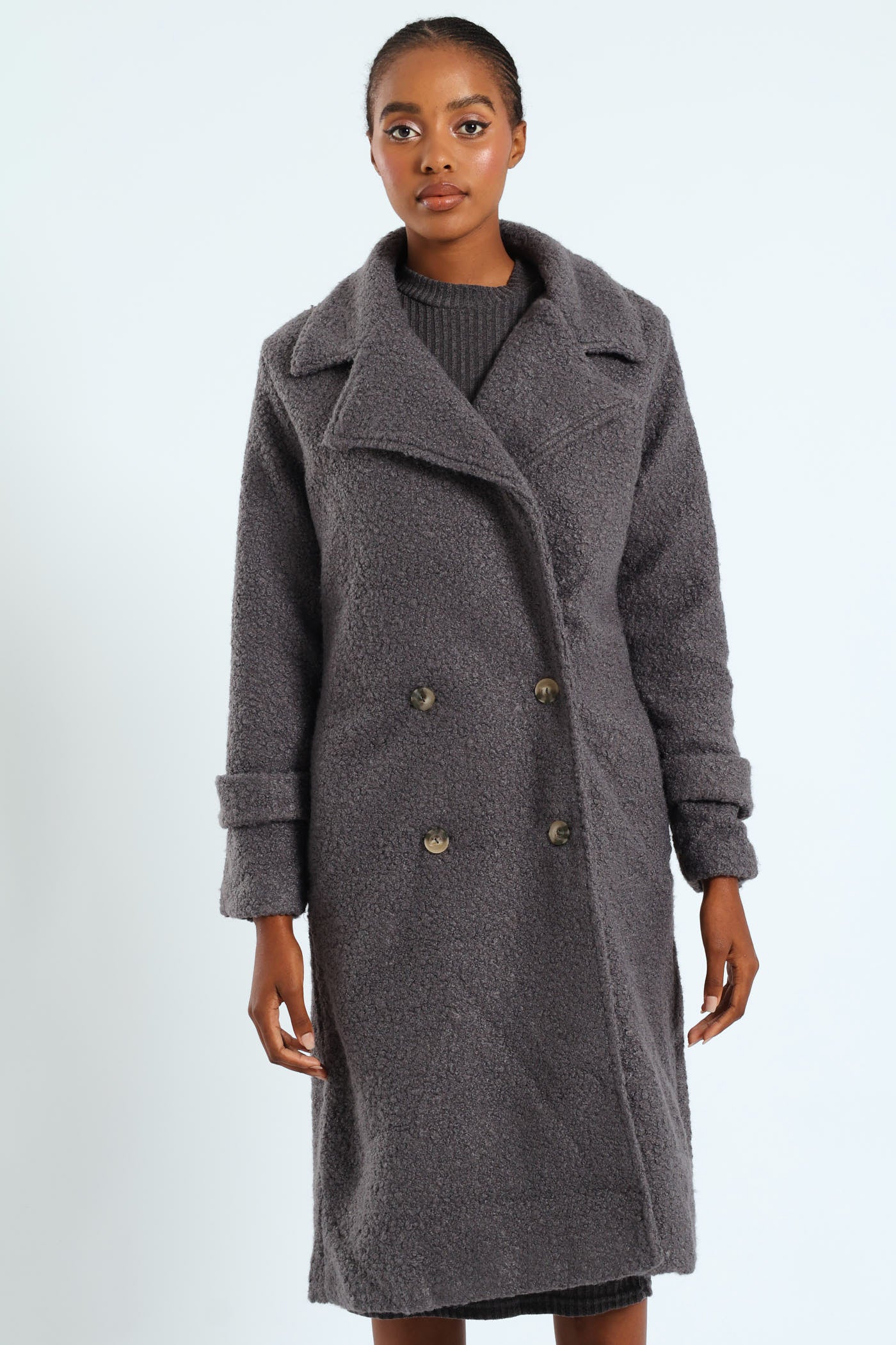 Long Length Boucle Coat With Lining - Grey - Image 5