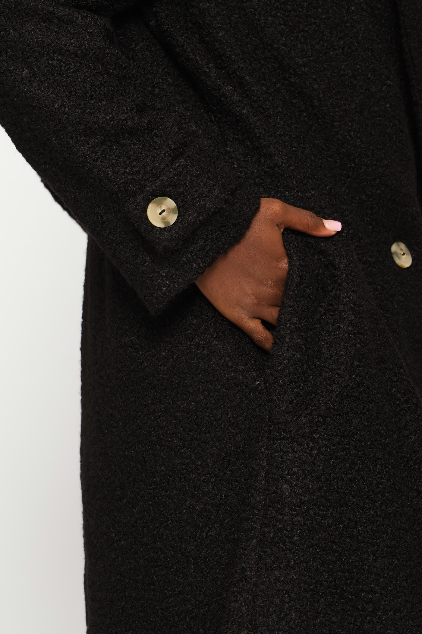 Long Length Boucle Lined Coat - Black - Image 3