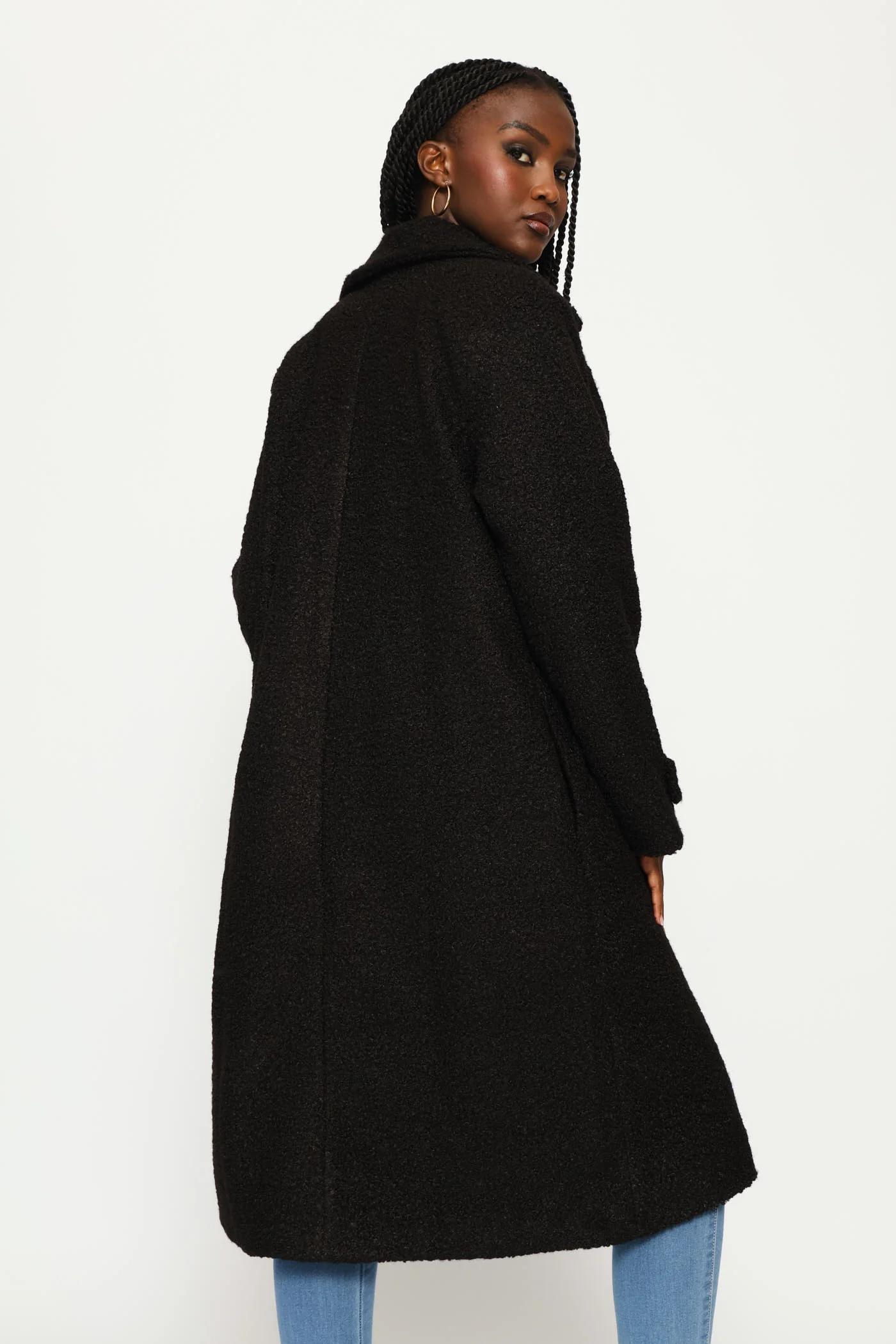 Long Length Boucle Lined Coat - Black - Image 6
