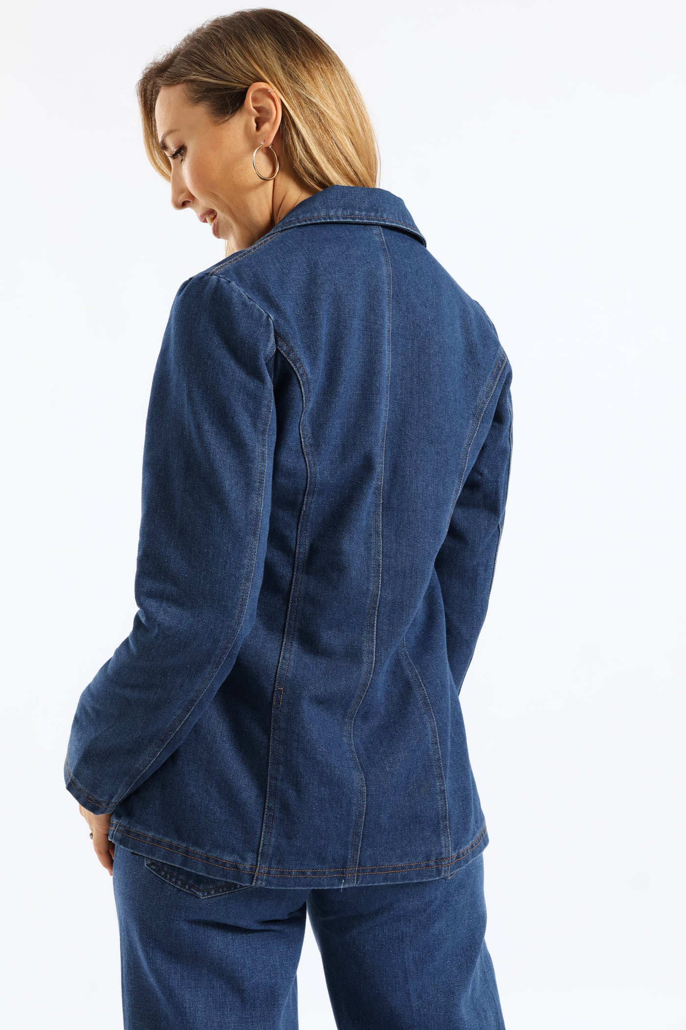 Long Length Denim Blazer - Dark Wash - Image 3