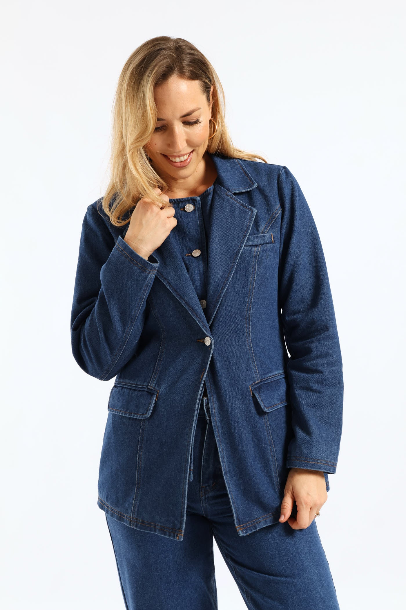 Long Length Denim Blazer - Dark Wash - Image 4