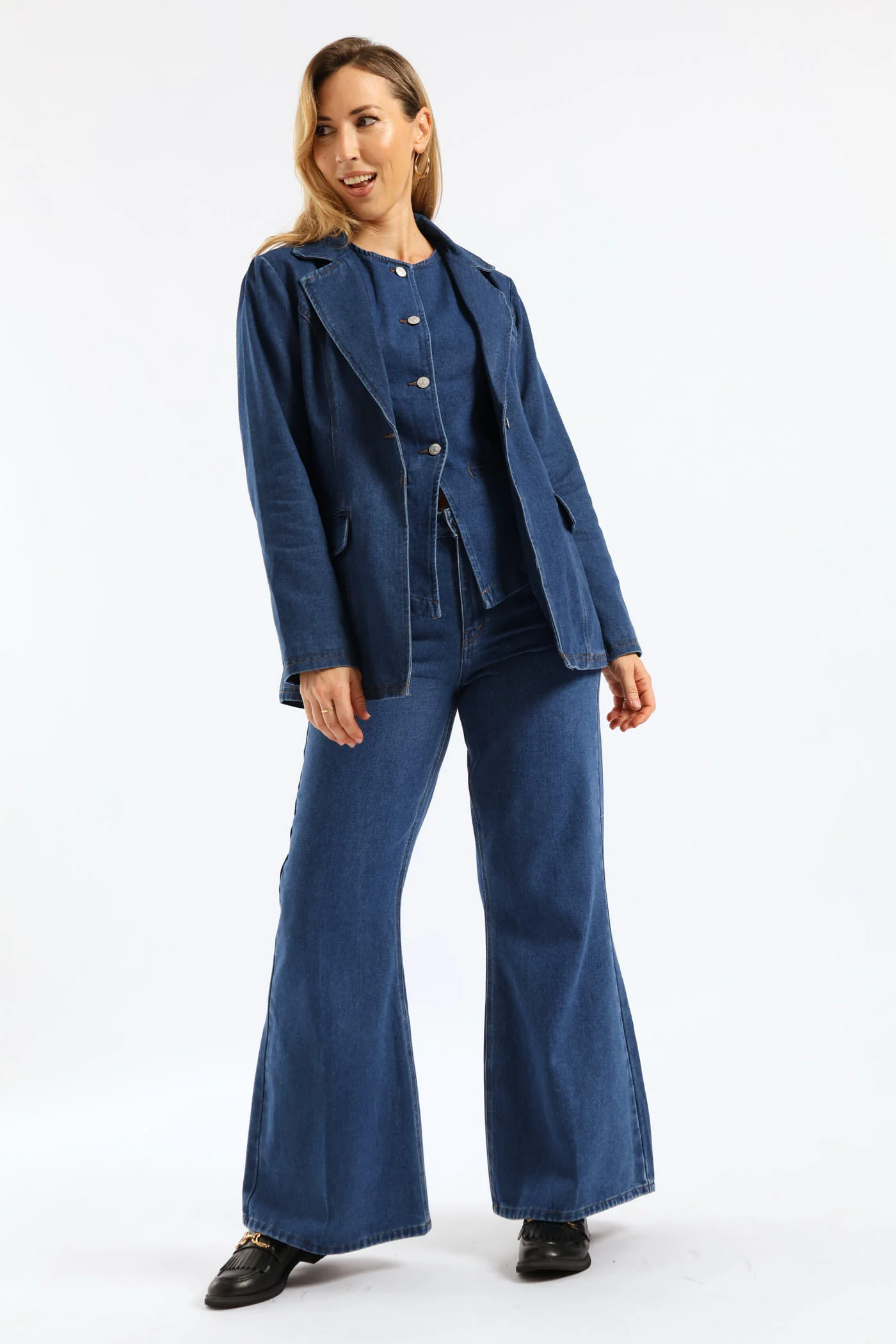 Long Length Denim Blazer - Dark Wash - Image 5