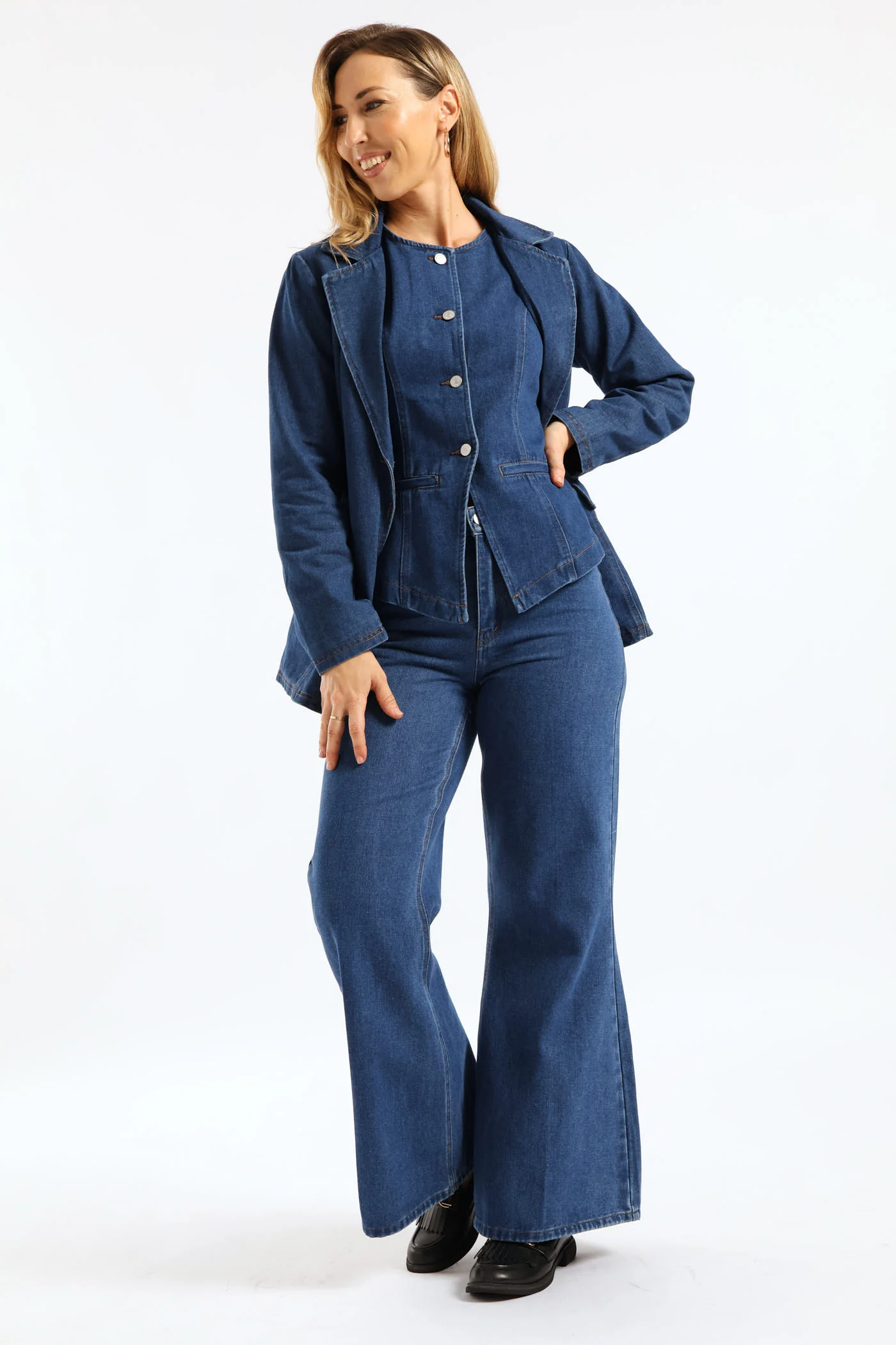 Long Length Denim Waistcoat - Dark Wash - Image 2