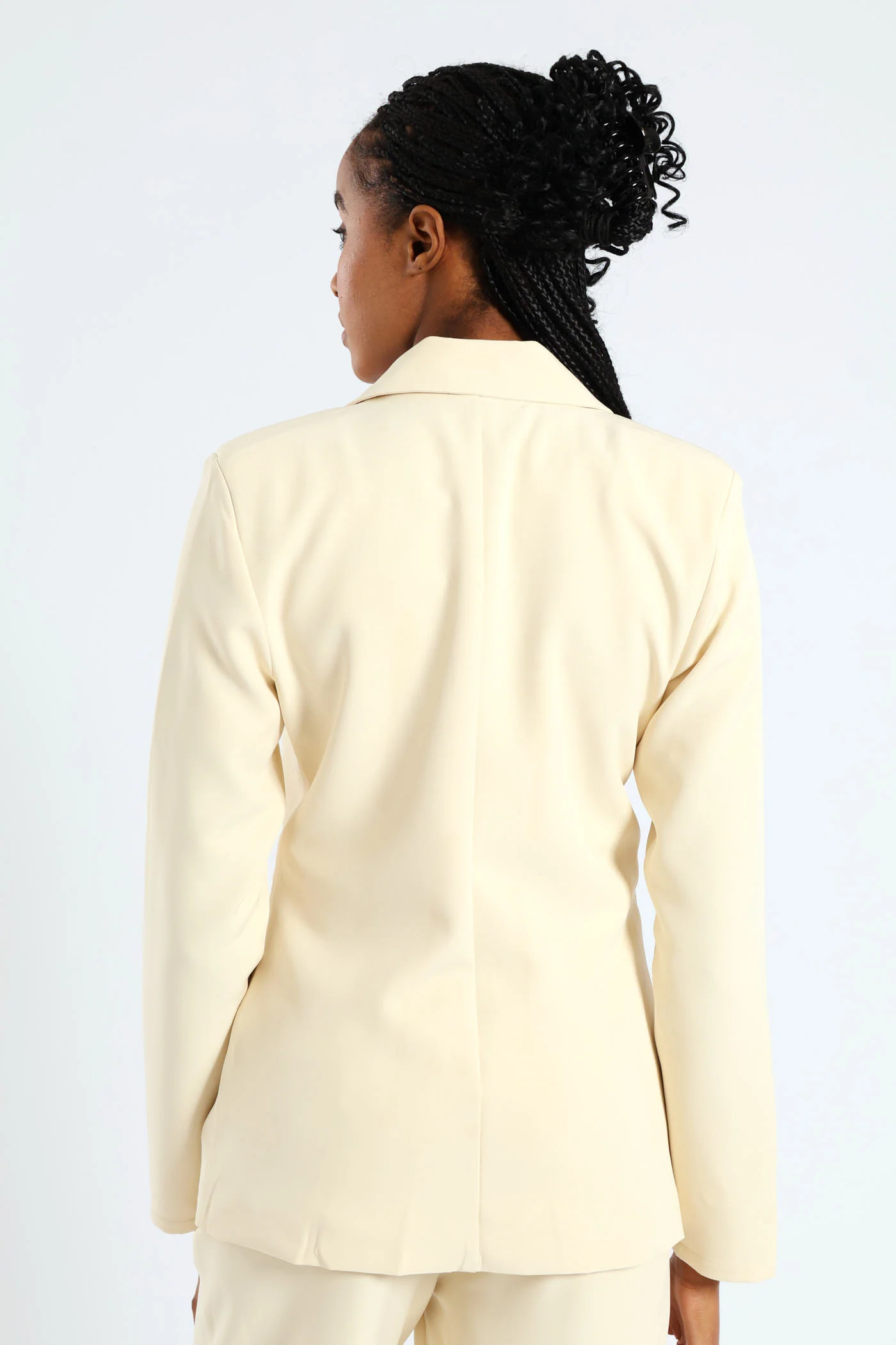 Long Length Double Button Sleeve Blazer - Cream - Image 4