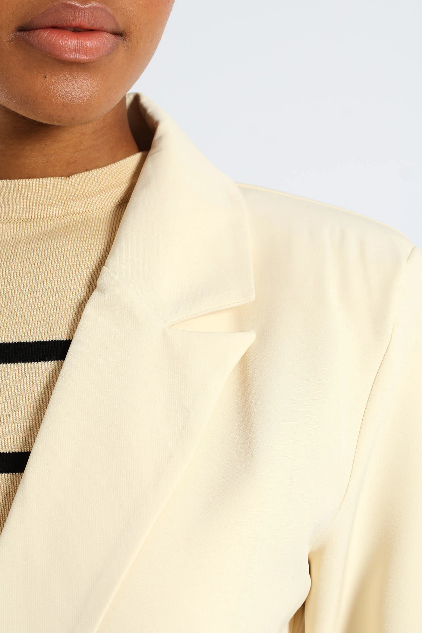 Long Length Double Button Sleeve Blazer - Cream - Image 5