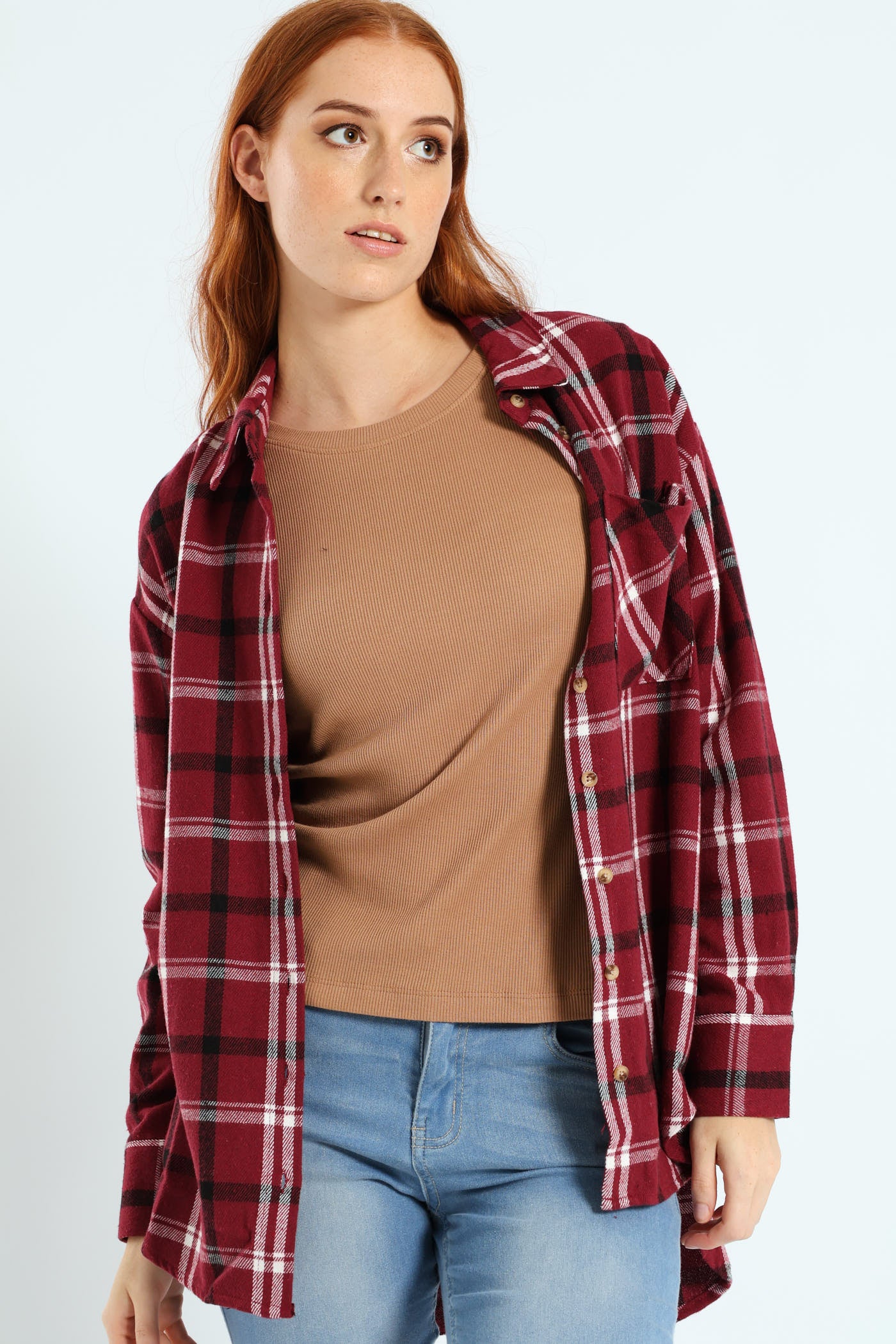 Long Length Flannel Check Shacket - Plum Noir - Image 2