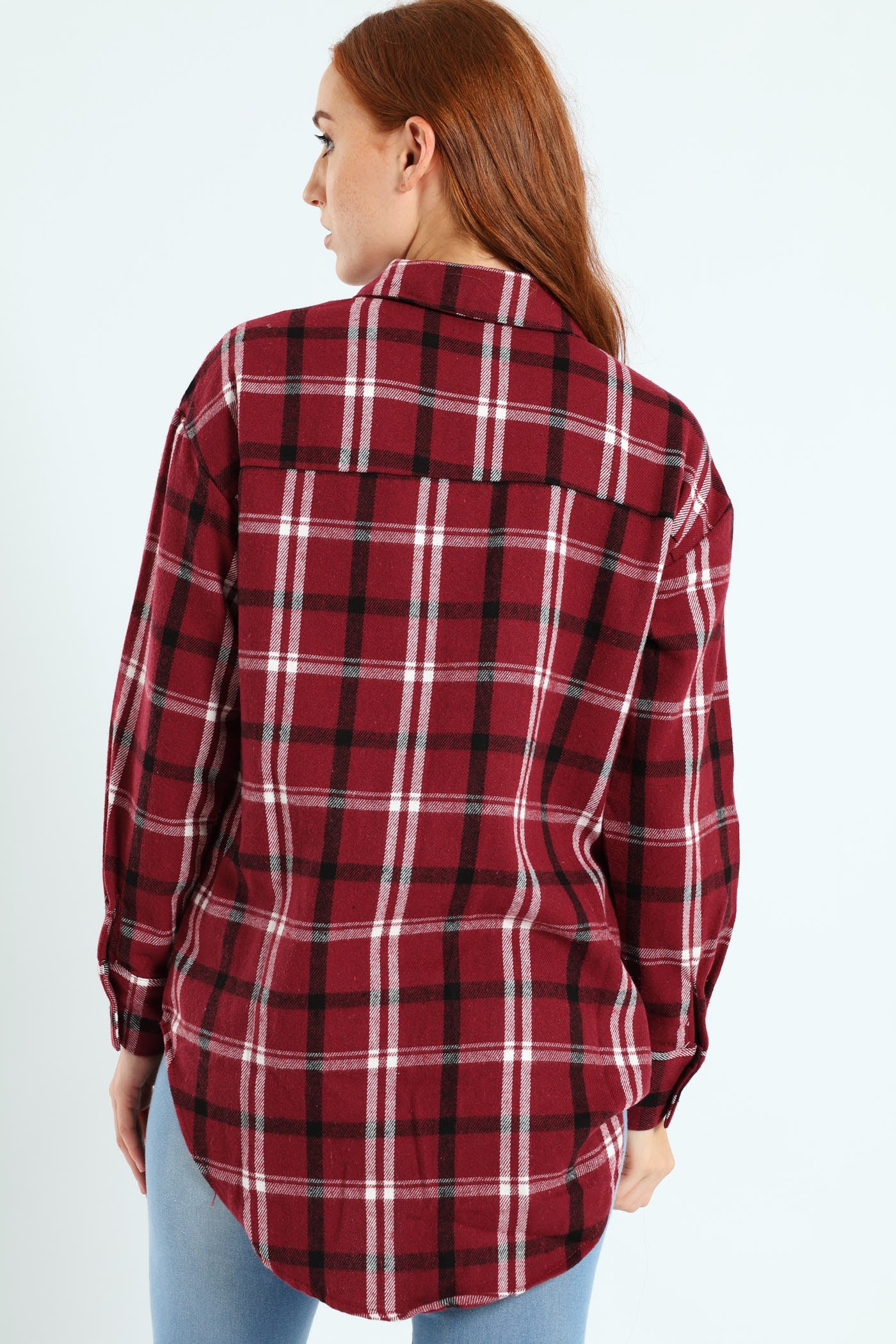 Long Length Flannel Check Shacket - Plum Noir - Image 5