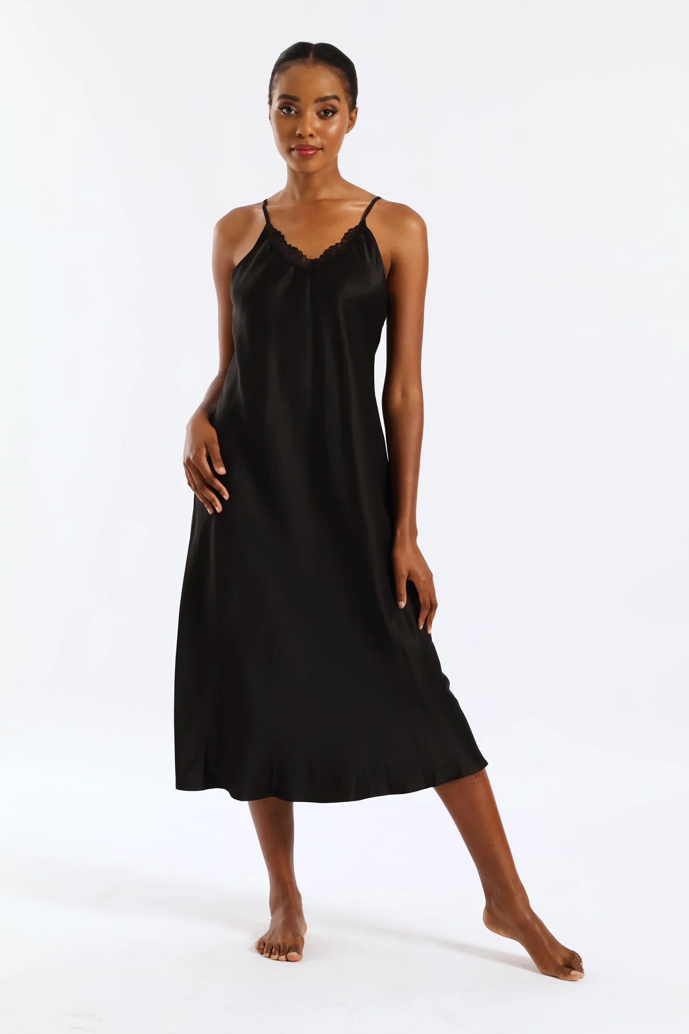Long Length Gown & Chemise - Black - Image 2