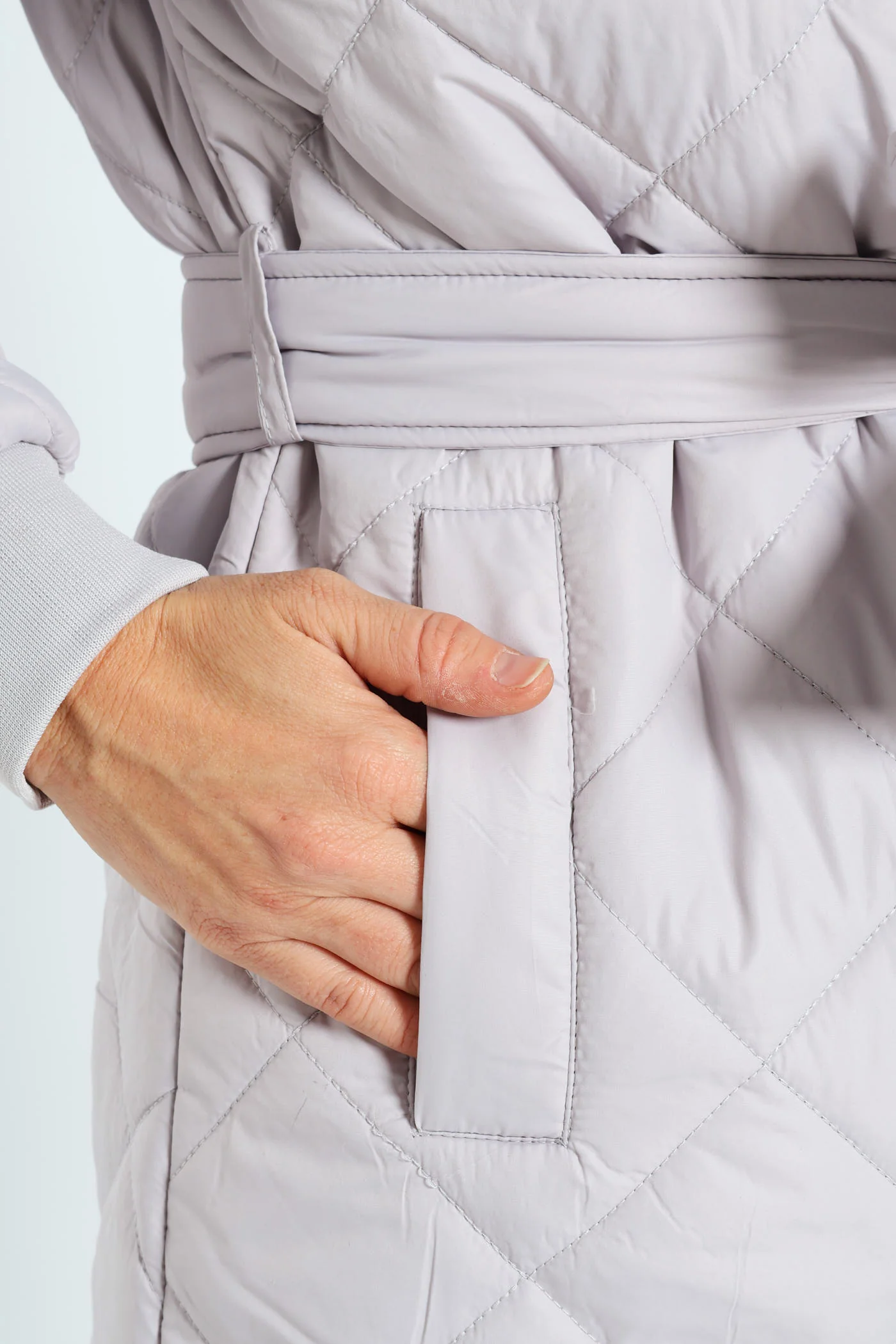 Long Length Tonal Zip Quilted Puffer Jacket - Silver Grey - Image 2