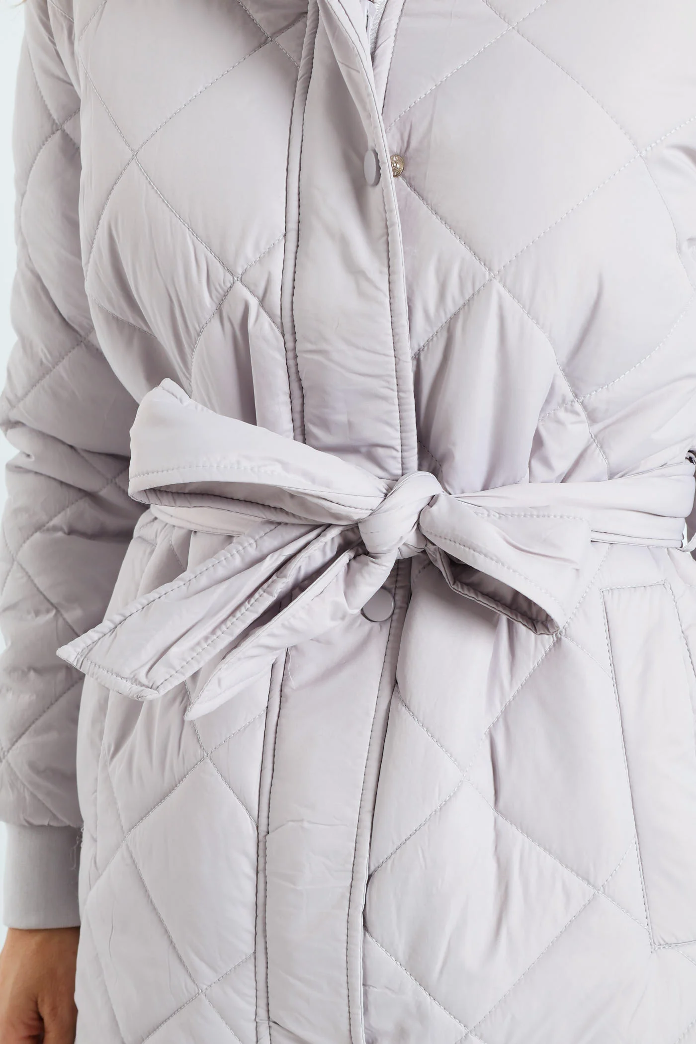 Long Length Tonal Zip Quilted Puffer Jacket - Silver Grey - Image 3