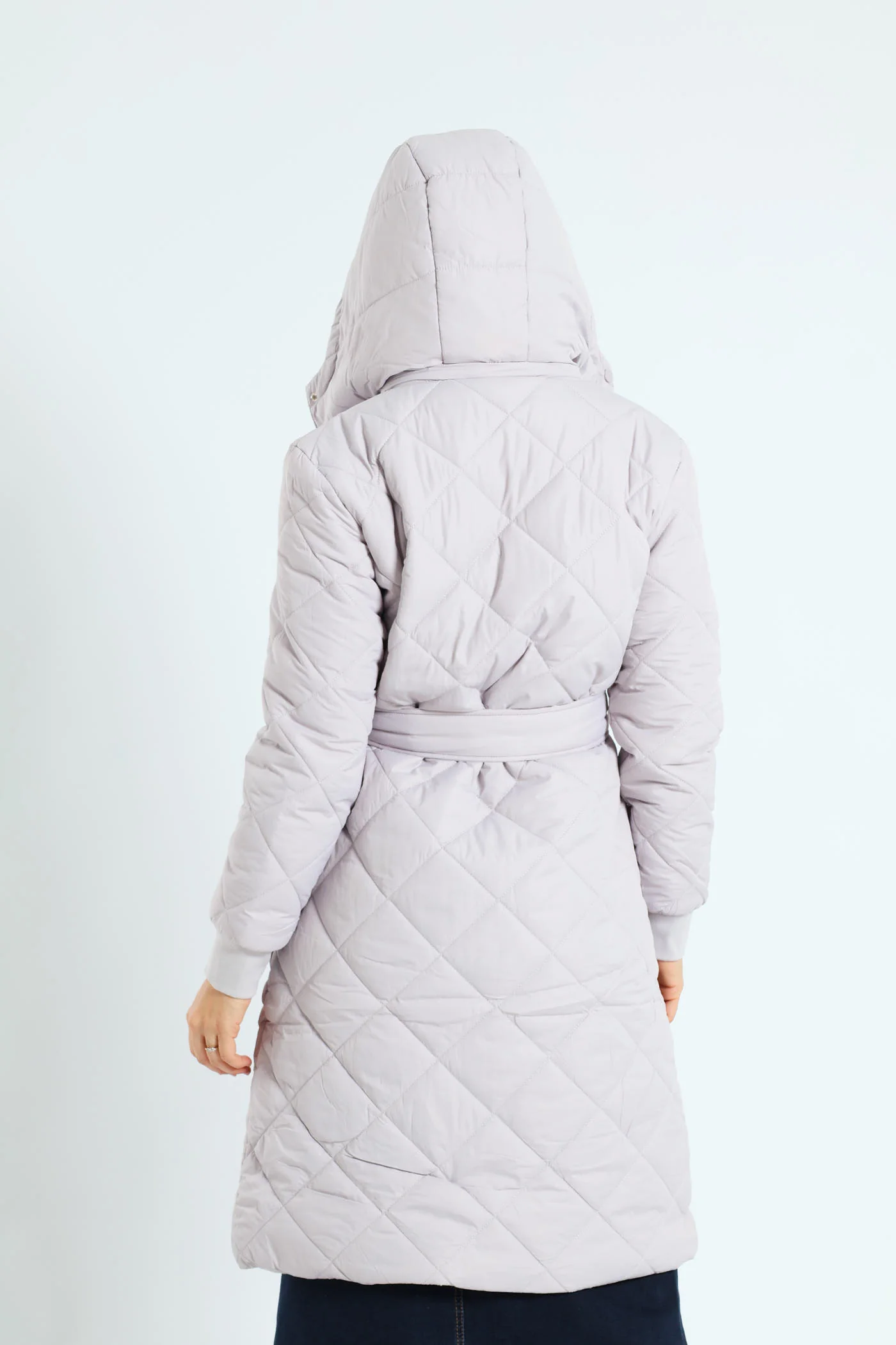 Long Length Tonal Zip Quilted Puffer Jacket - Silver Grey - Image 5