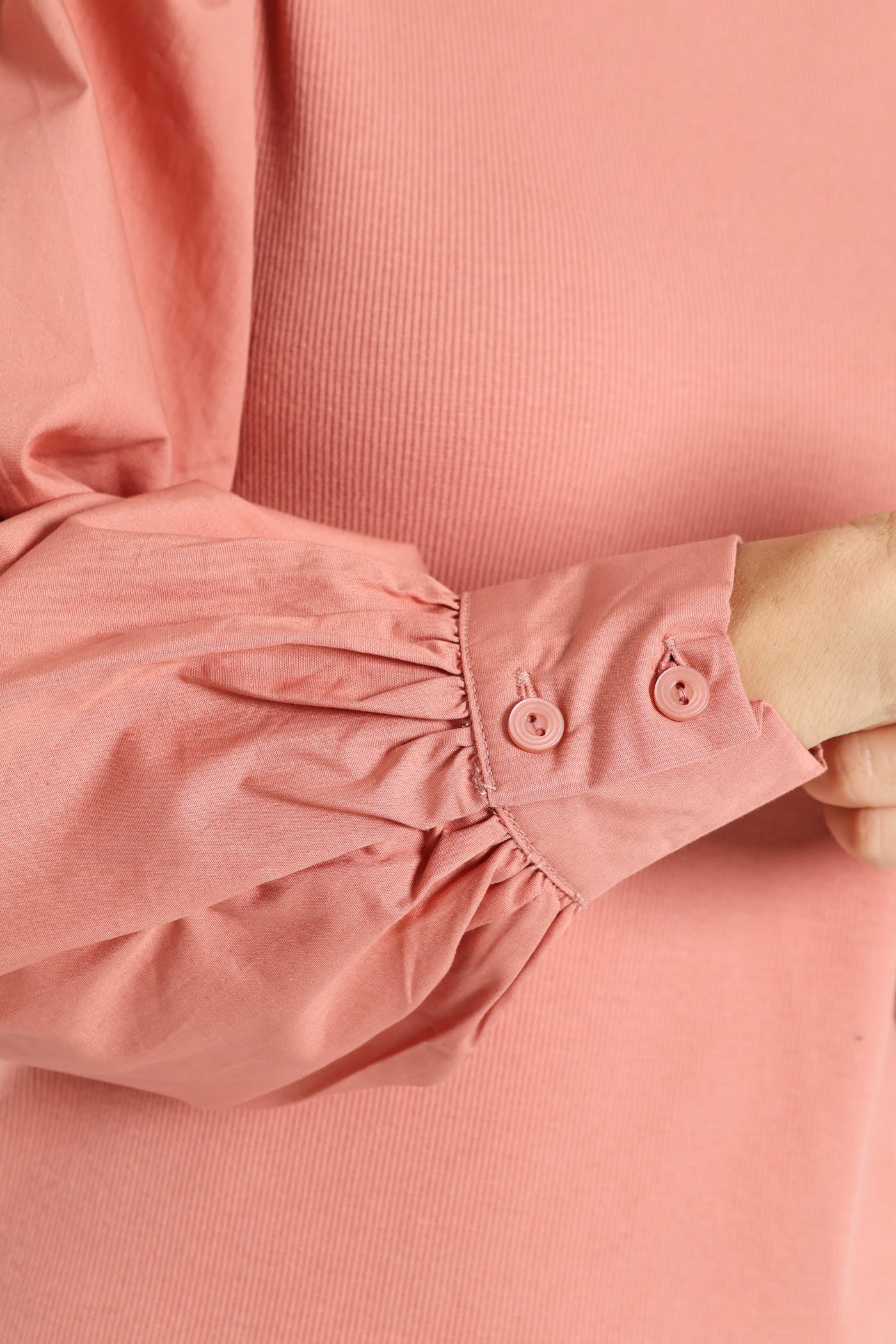 Long Puff Sleeve Rib Combo Tee - Dusty Rose - Image 7