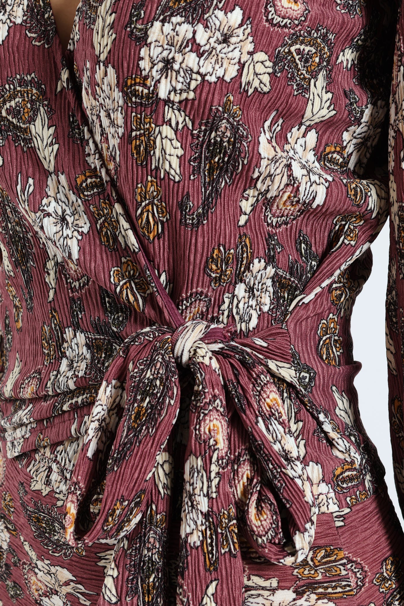 Long Sleep Wrap Plisse Top - Mauve - Image 5
