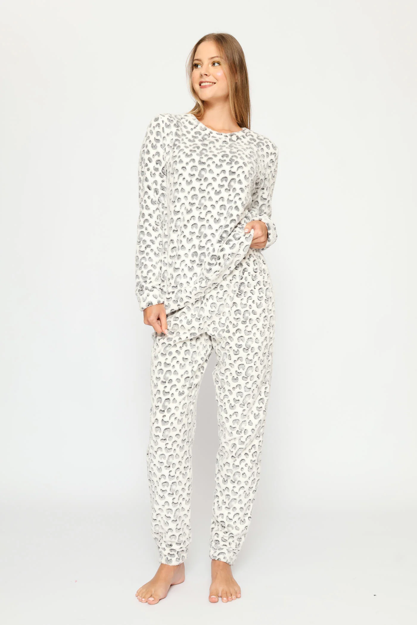 Long Sleeve Allover Leopard Print Cosy Jogger  - Cream - Image 3