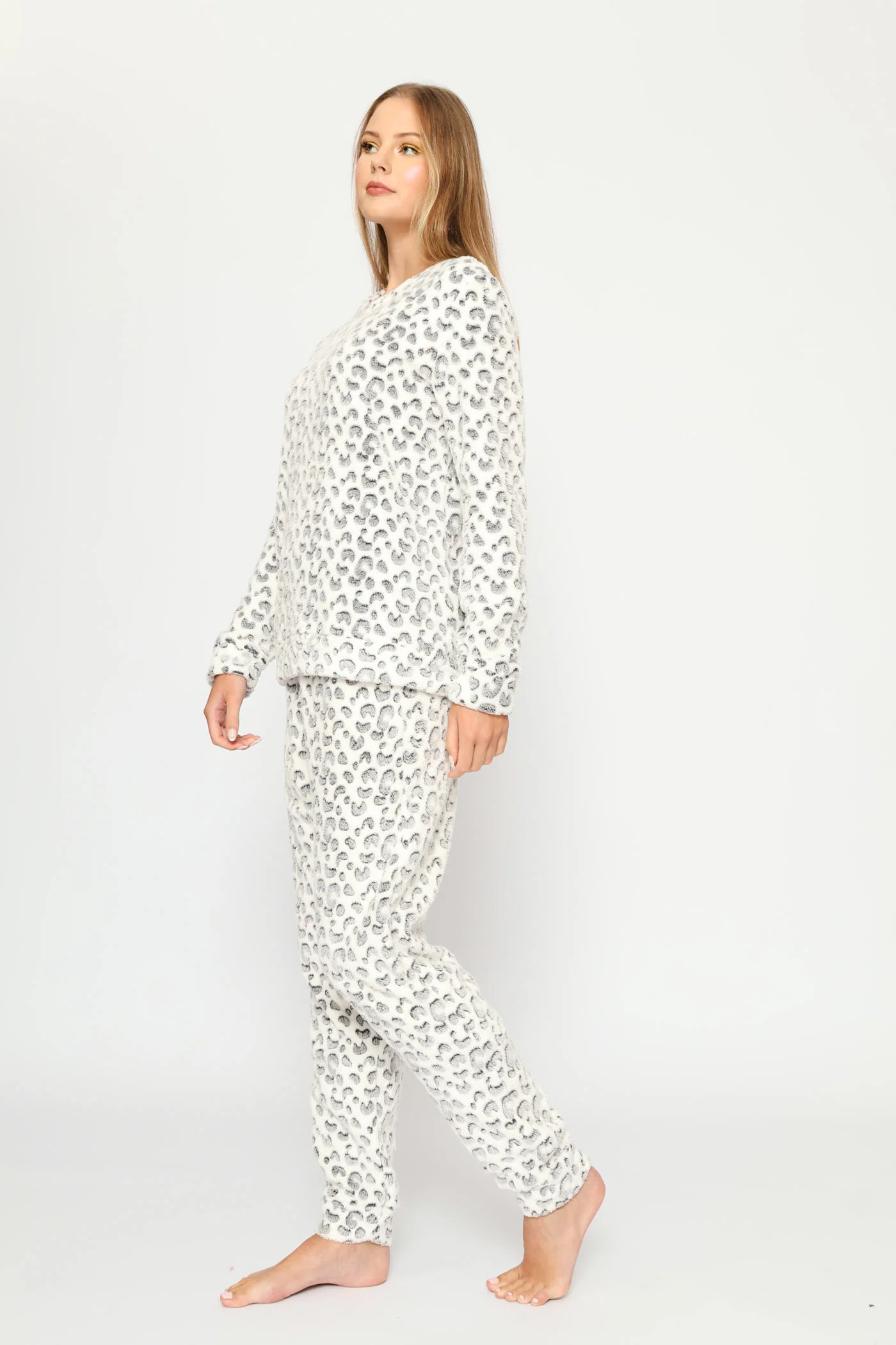 Long Sleeve Allover Leopard Print Cosy Jogger  - Cream - Image 4