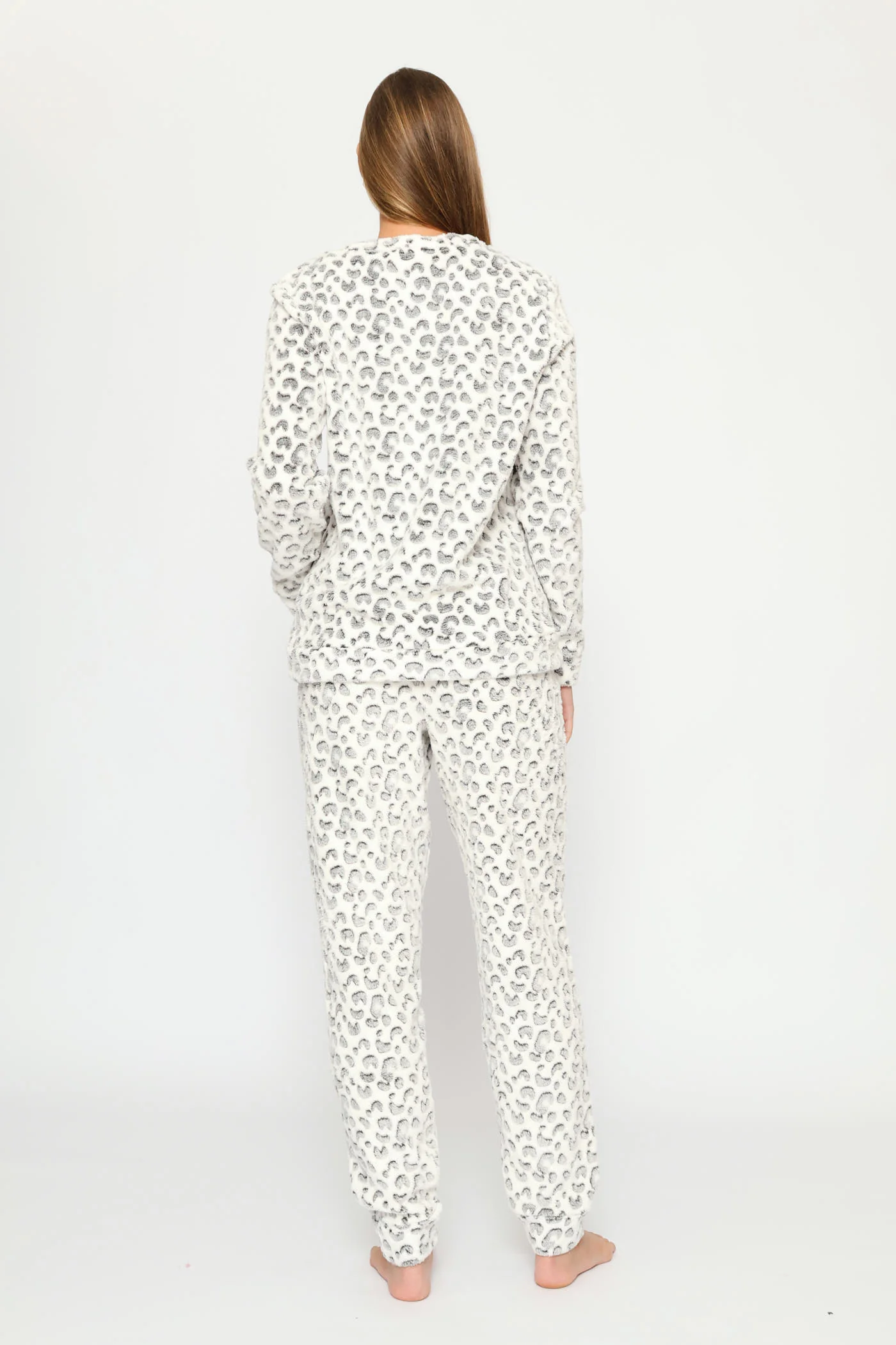 Long Sleeve Allover Leopard Print Cosy Jogger  - Cream - Image 5