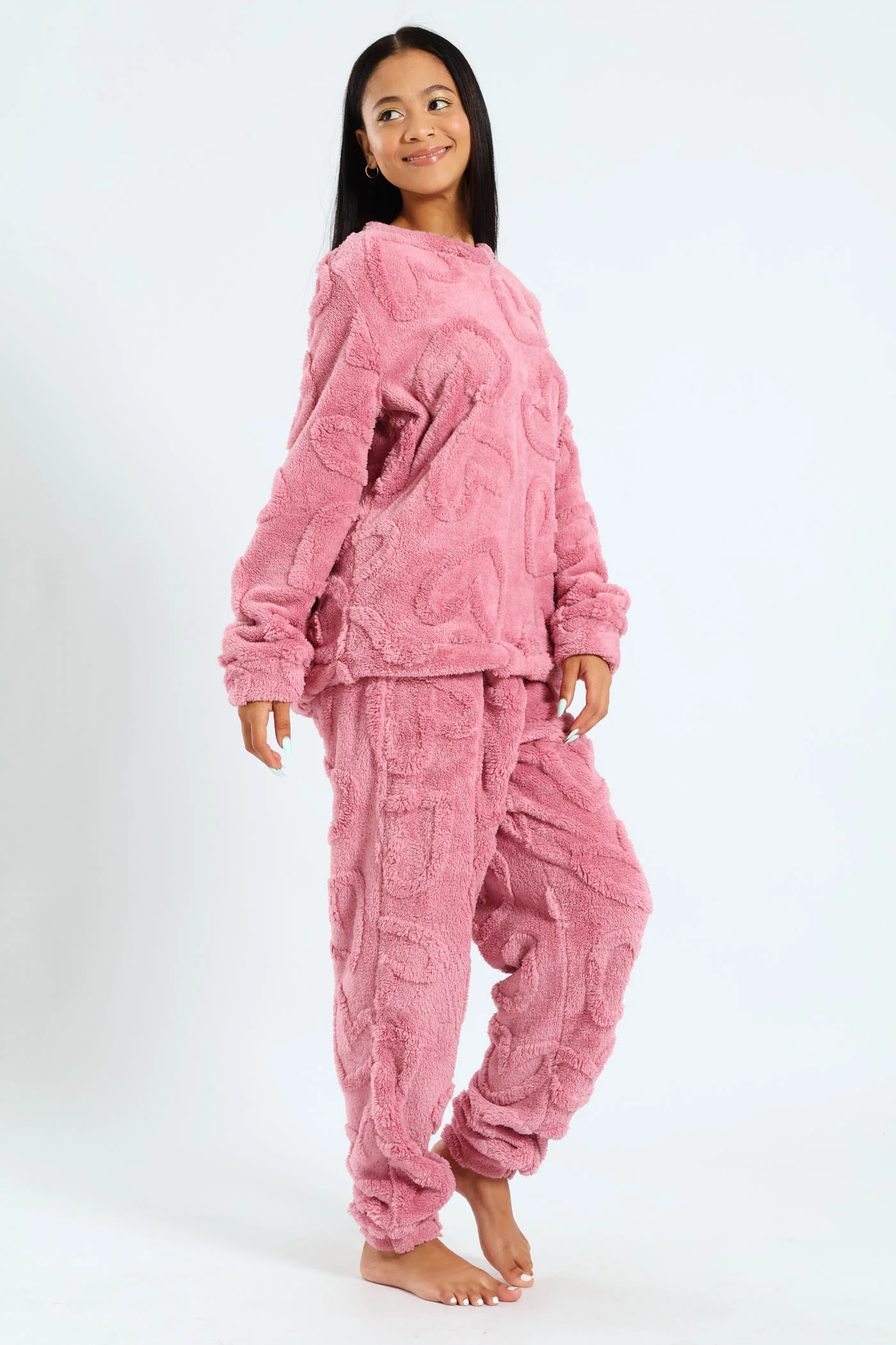 Long Sleeve & Cosy Hearts Jogger Set - Pink - Image 3