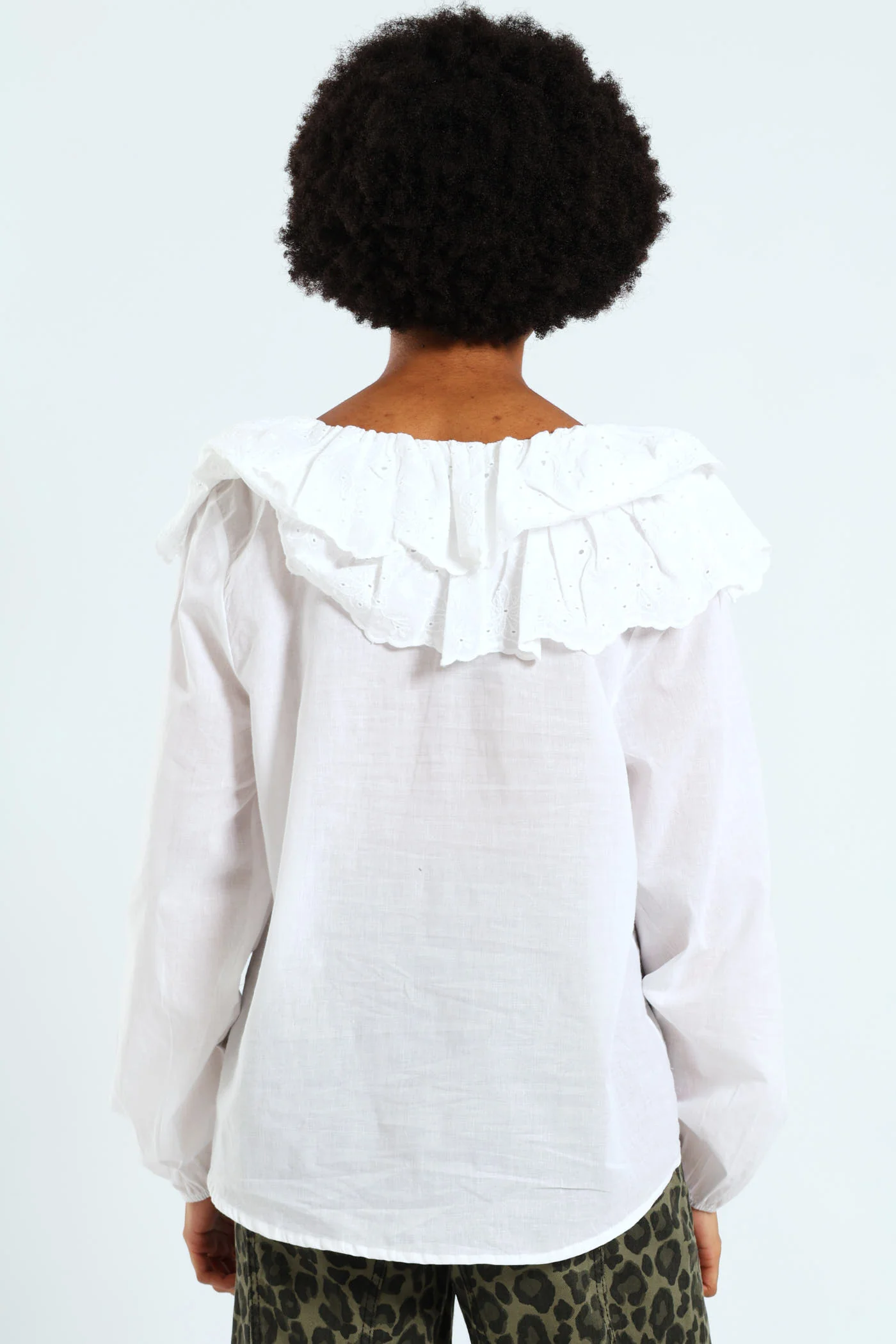 Long Sleeve Anglaise Ruffle Blouse - White - Image 3