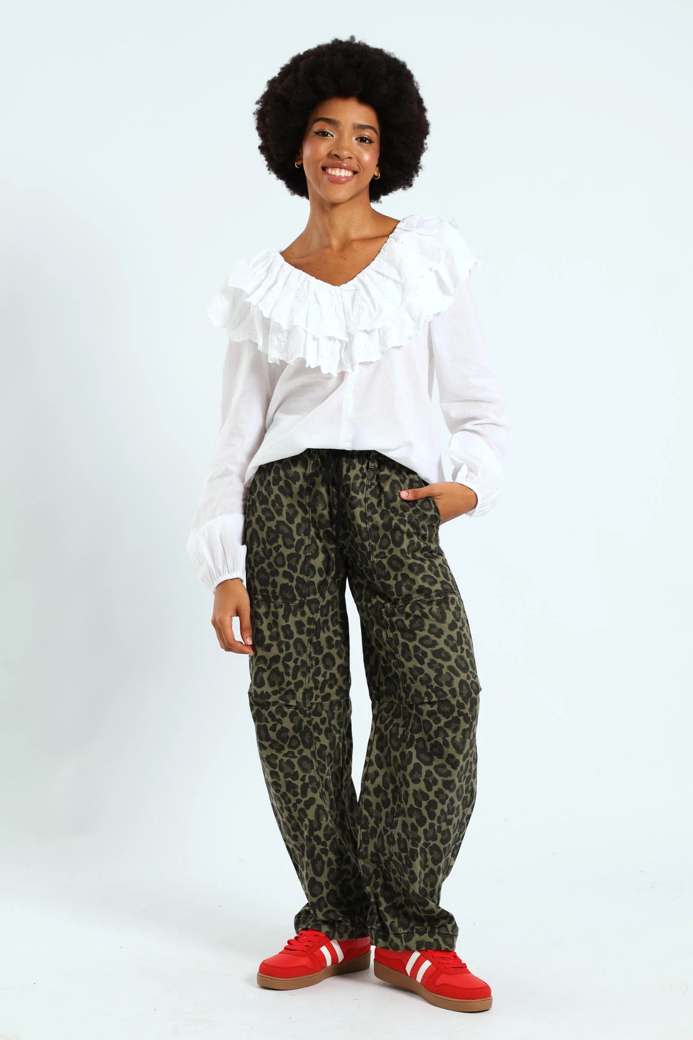 Long Sleeve Anglaise Ruffle Blouse - White - Image 4