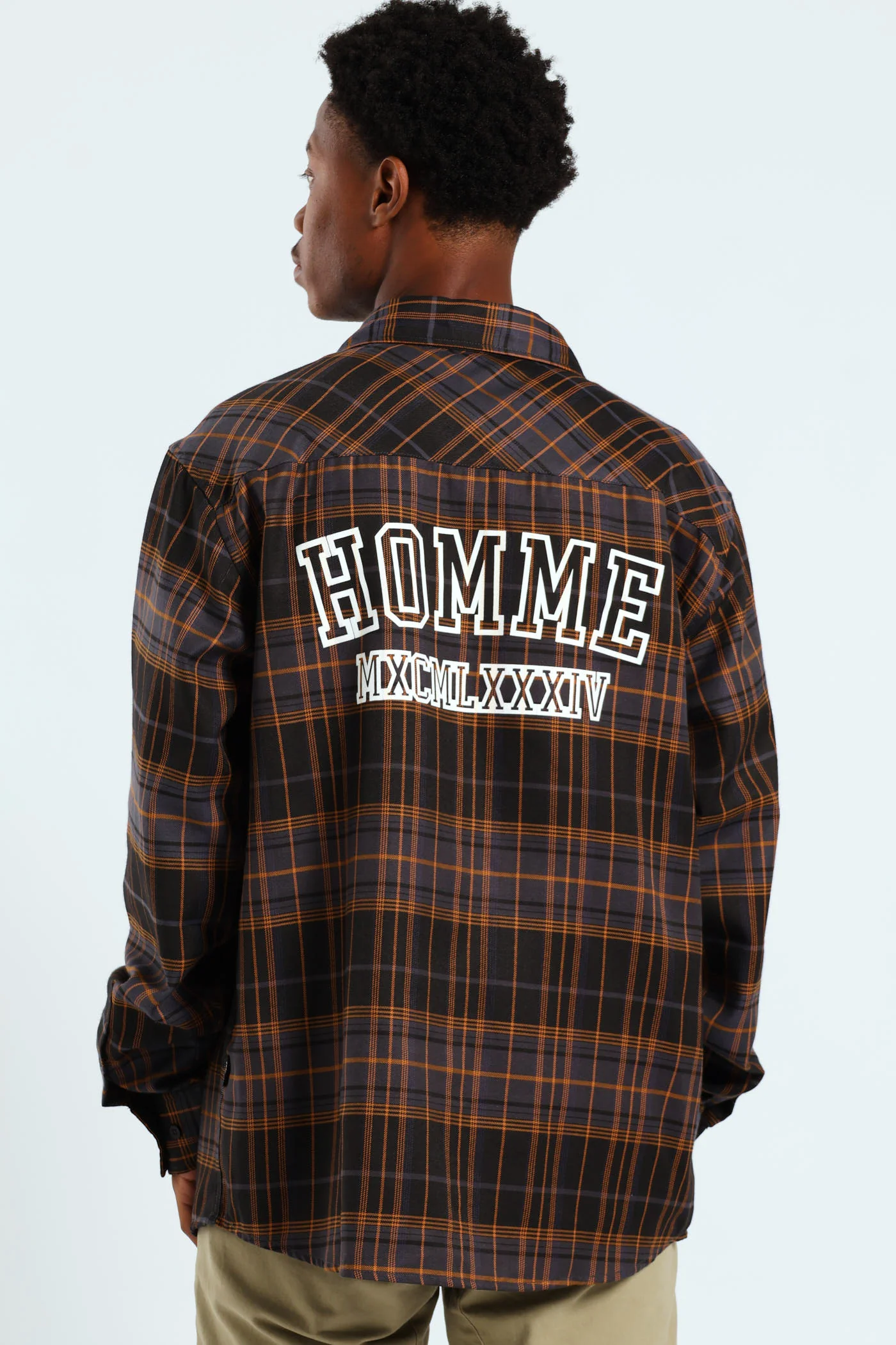 Long Sleeve Back Print Check Shirt - Black - Image 2