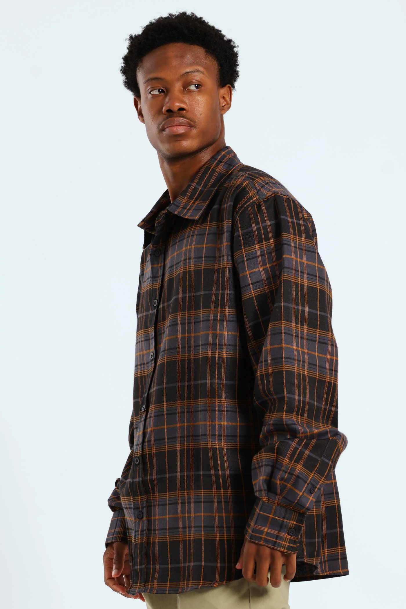 Long Sleeve Back Print Check Shirt - Black - Image 3