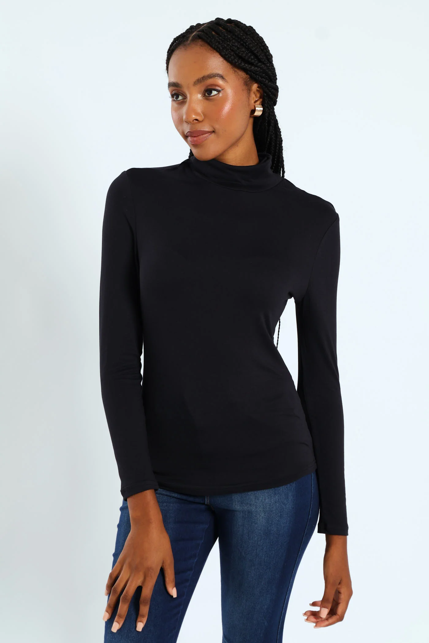 Long Sleeve Basic Poloneck - Black - Image 2