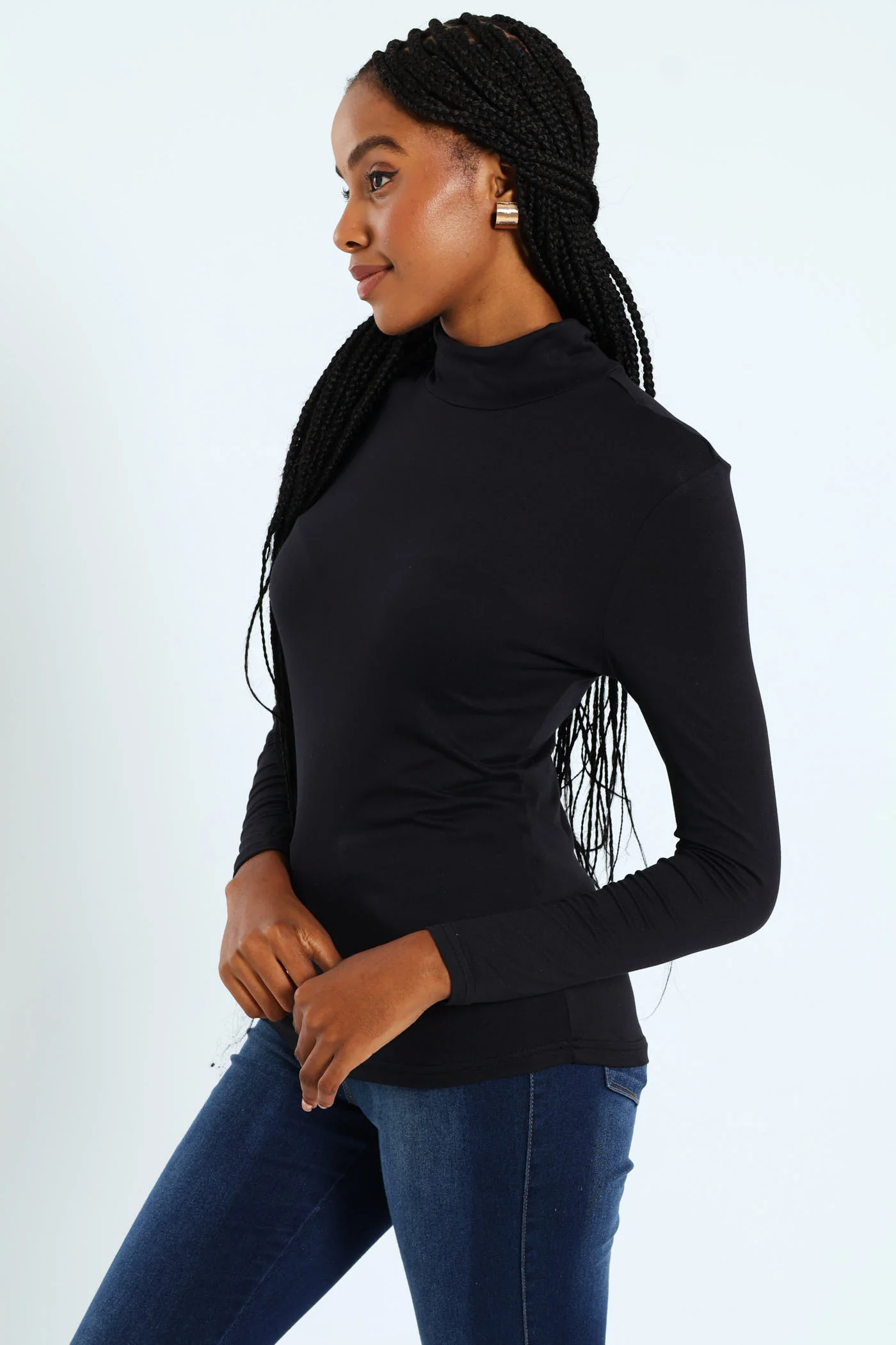 Long Sleeve Basic Poloneck - Black - Image 3