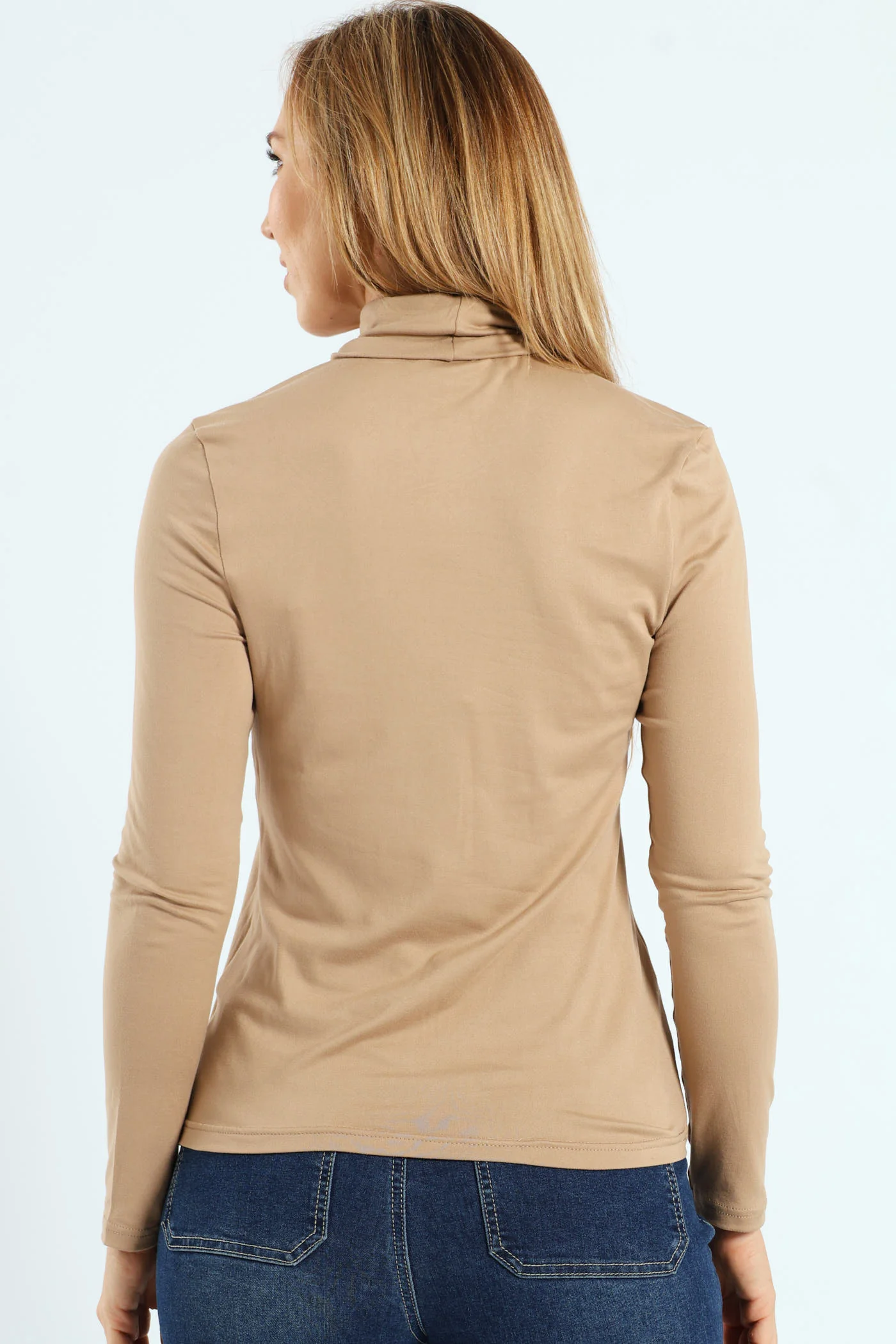 Long Sleeve Basic Poloneck - Dark Beige - Image 3