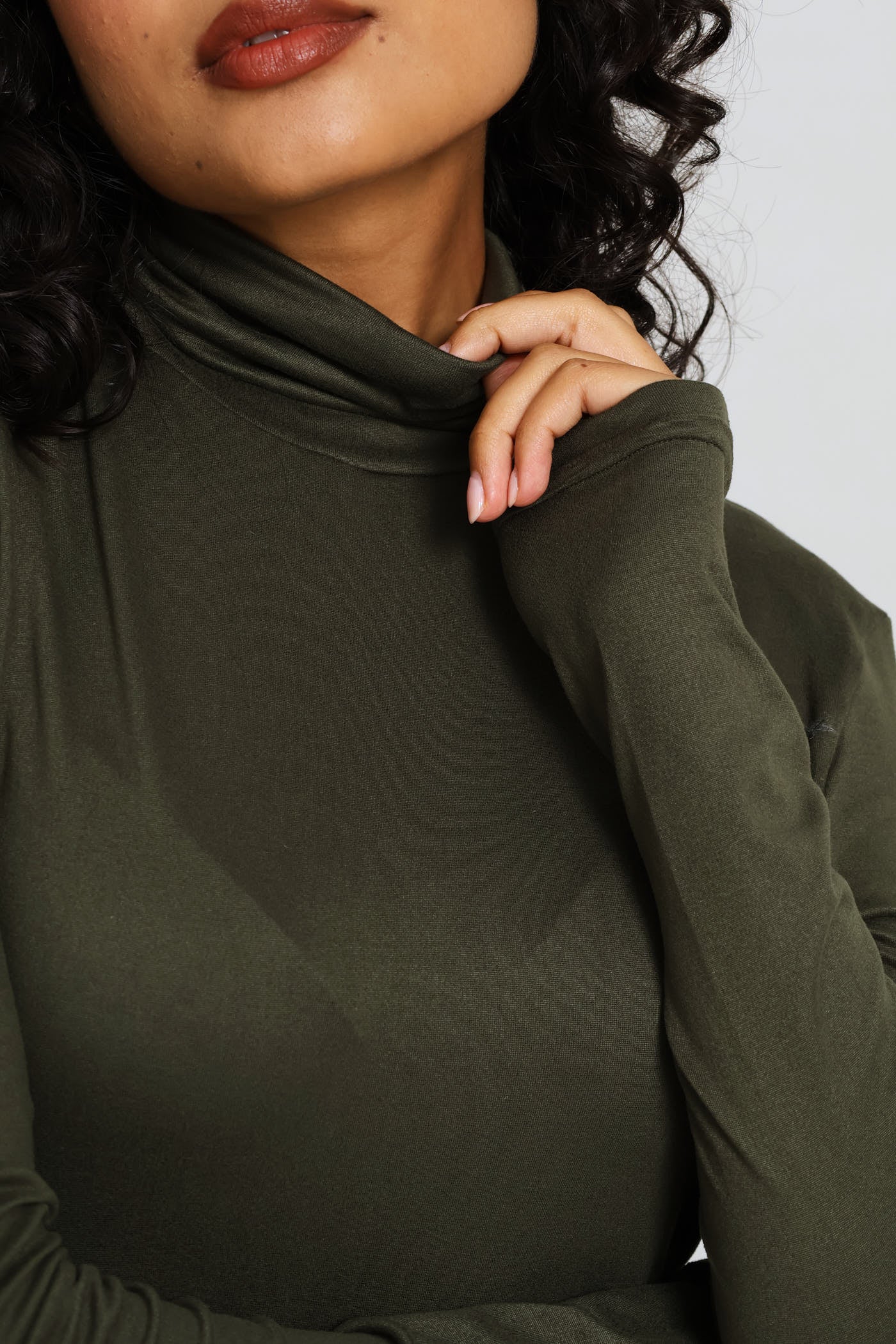 Long Sleeve Basic Poloneck Top - Dark Fatigue - Image 2