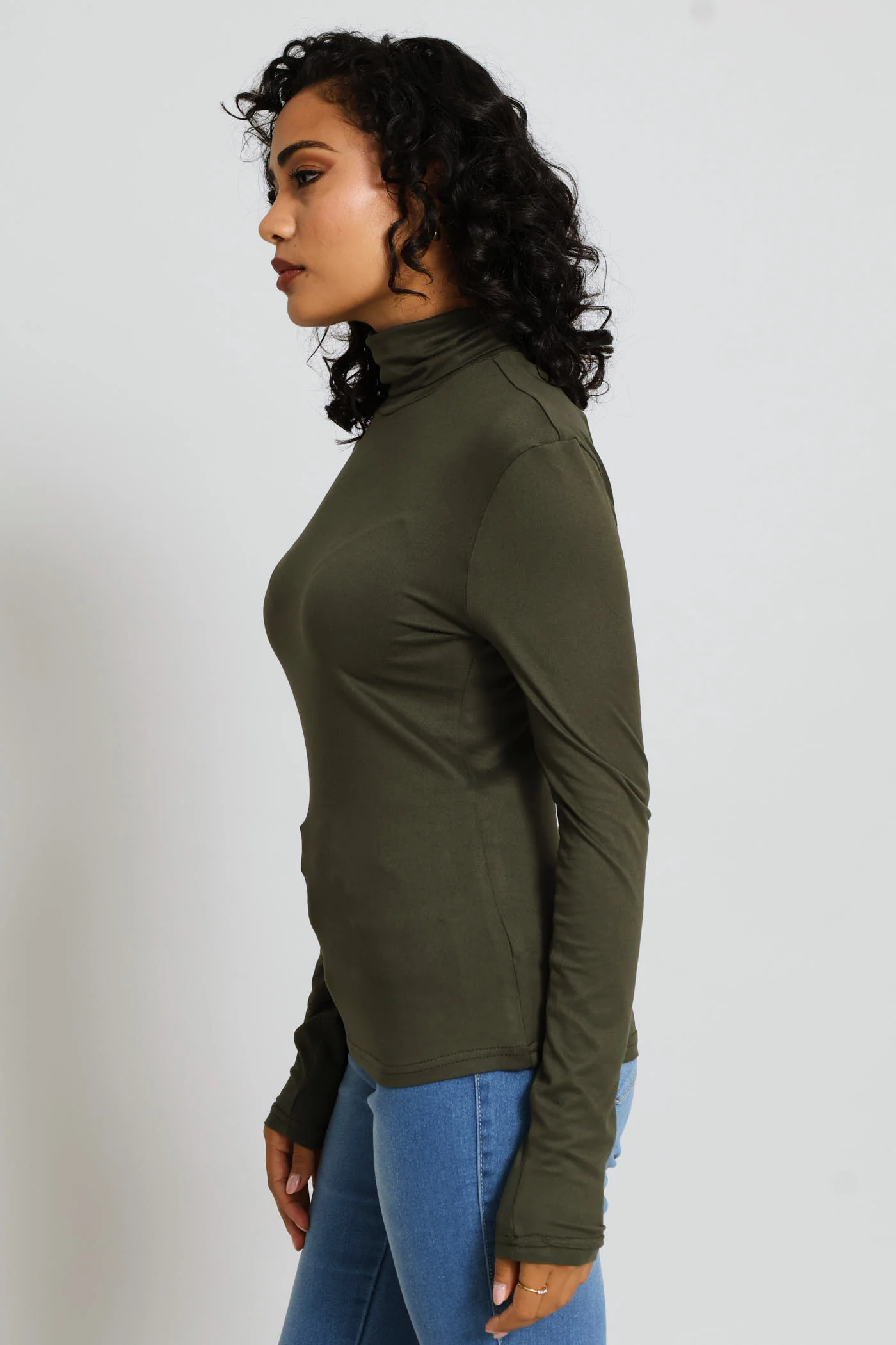 Long Sleeve Basic Poloneck Top - Dark Fatigue - Image 3