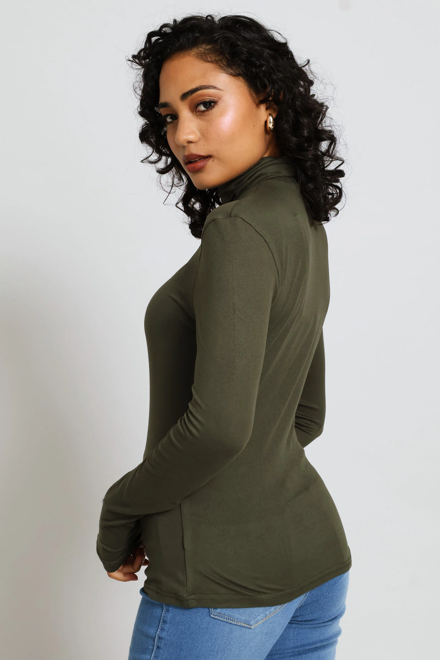 Long Sleeve Basic Poloneck Top - Dark Fatigue - Image 4