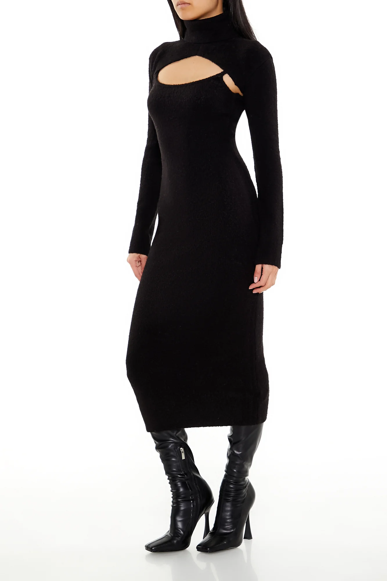 Long Sleeve Bodycon Dress - Black - Image 3