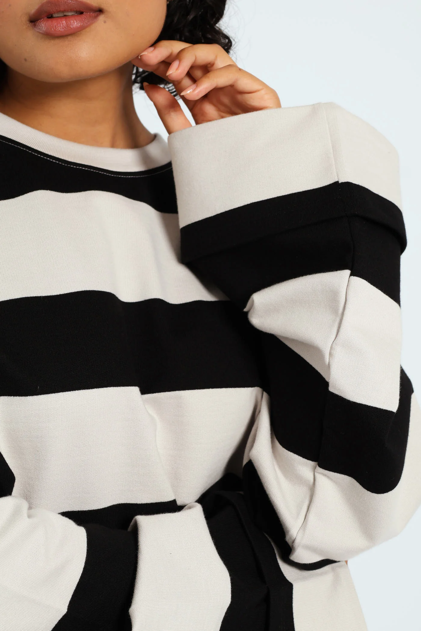 Long Sleeve Boxy Stripe Tee - Black/White - Image 2