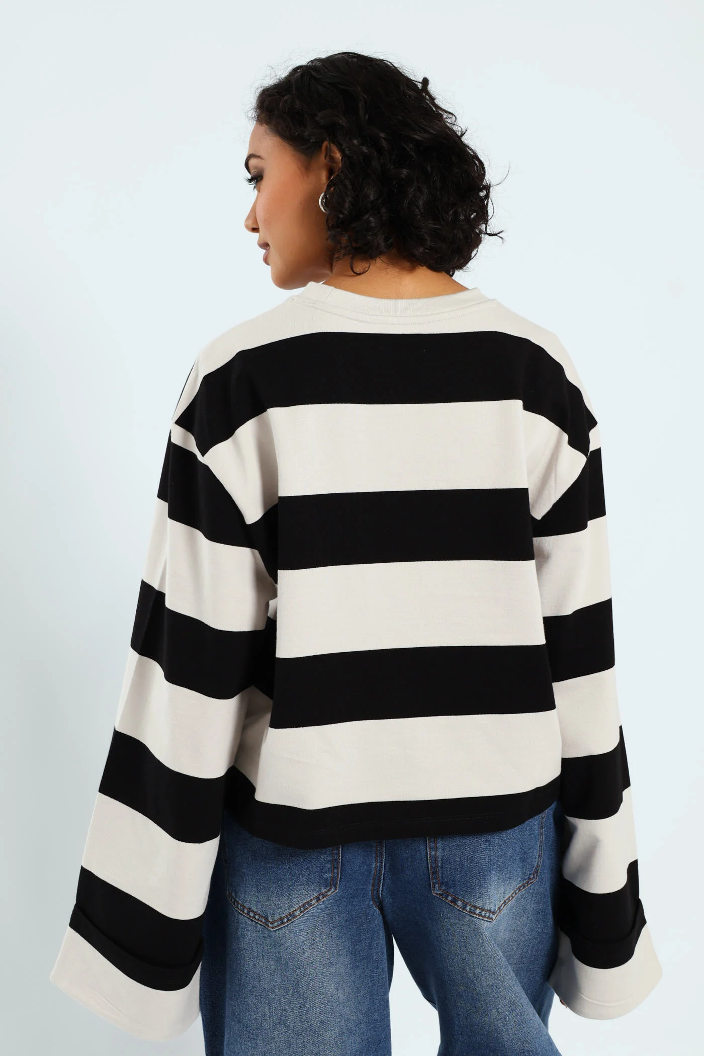 Long Sleeve Boxy Stripe Tee - Black/White - Image 3