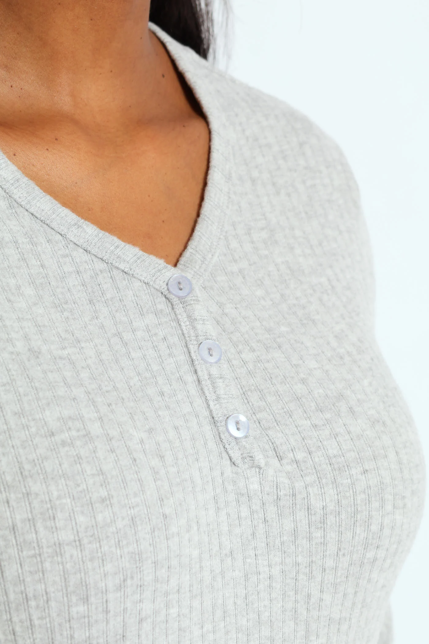 Long Sleeve Brushed Rib Tee - Grey - Image 2