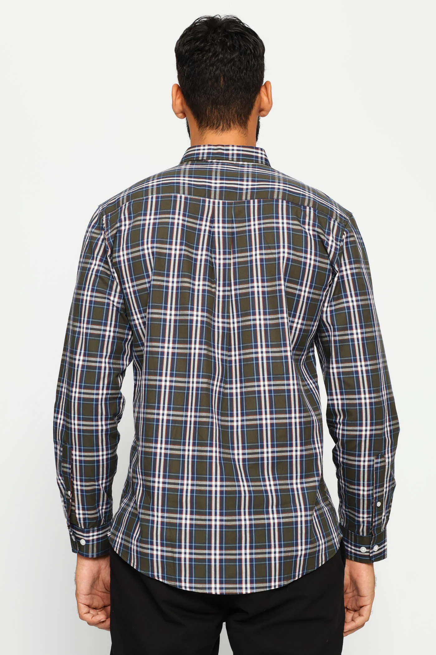 Long Sleeve Button Down Check Shirt - Fatigue/Blue/White - Image 4