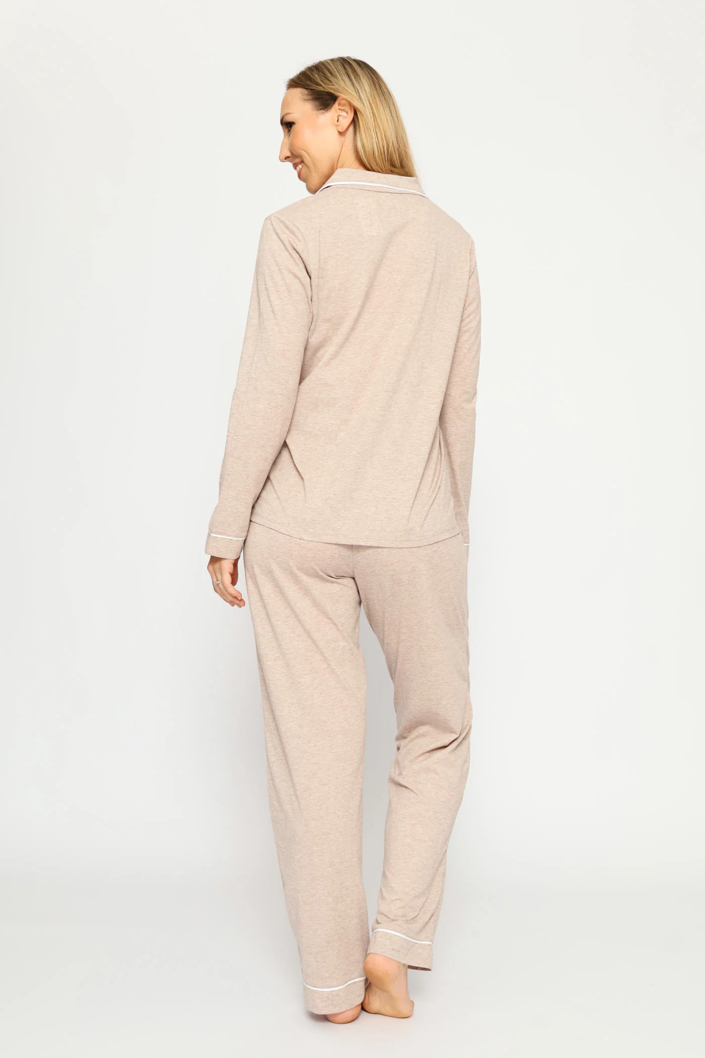 Long Sleeve Button Through & Knit Pants Set - Oatmeal Melange - Image 5
