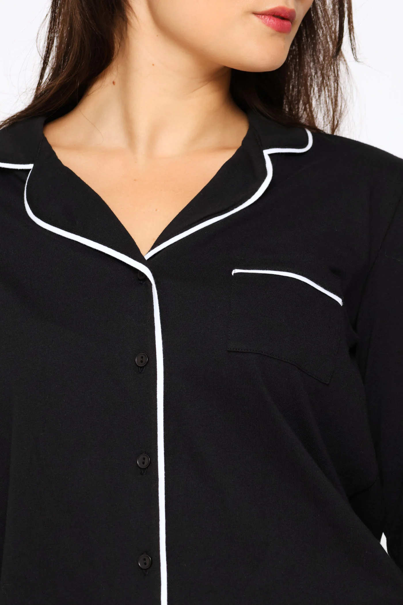 Long Sleeve Button Through & Knit Pant Set - Black - Image 2
