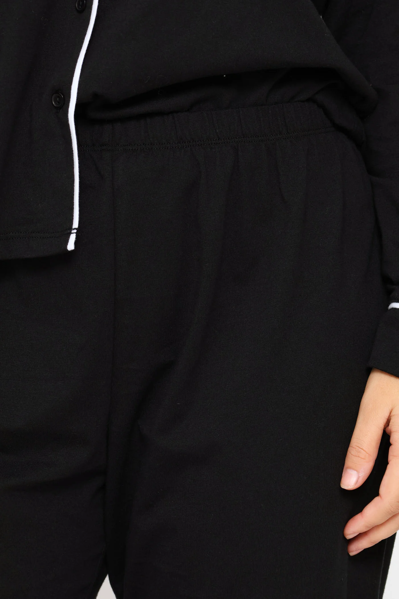 Long Sleeve Button Through & Knit Pant Set - Black - Image 4