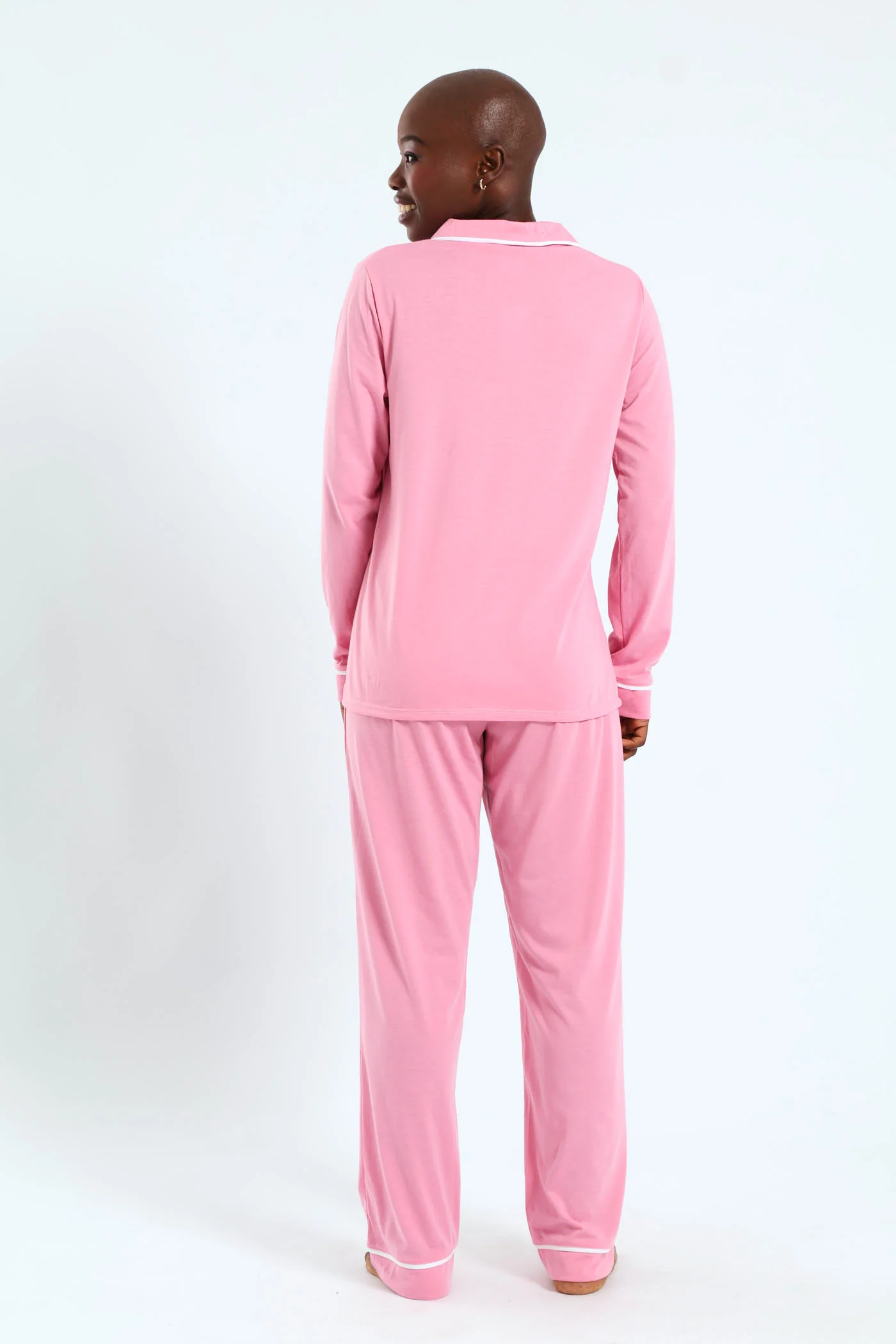 Long Sleeve Button Through & Knit Pant Set - Dusty Pink - Image 3
