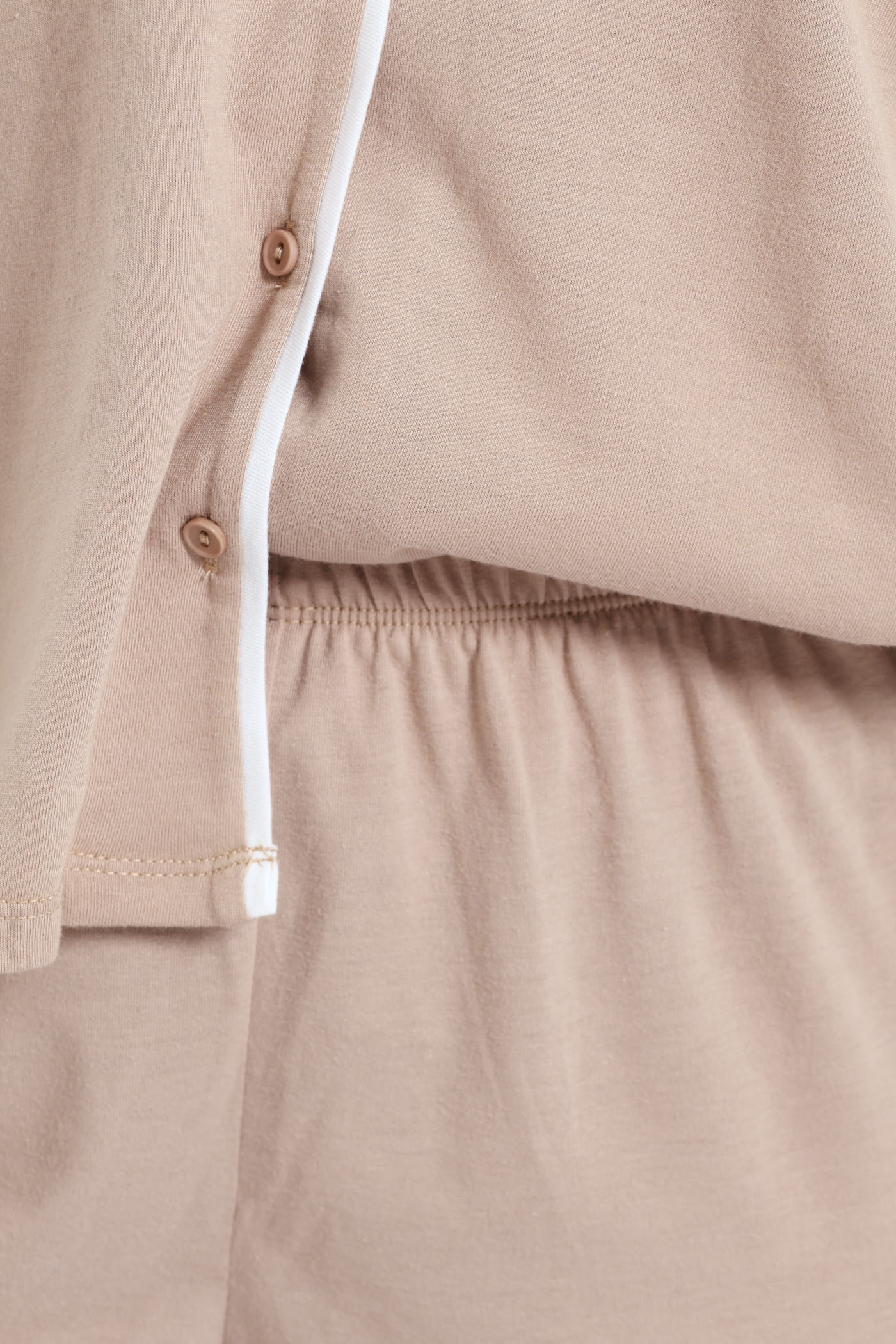 Long Sleeve Button Through & Pants Knit Set - Light Brown - Image 2